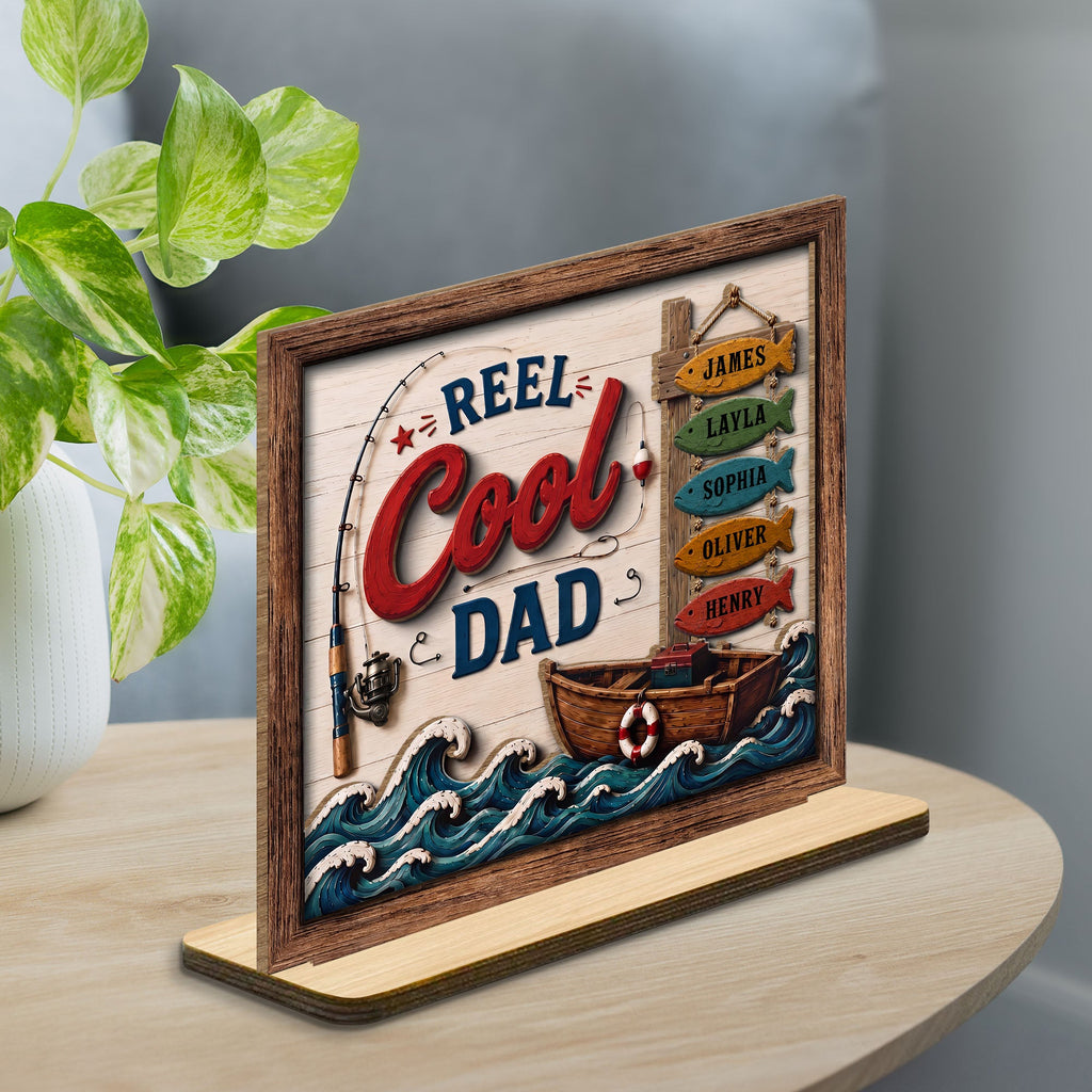 Personalized Fishing Rod Wood Plaque Custom Message Gift for Dad Wood Plaque GradoCreations