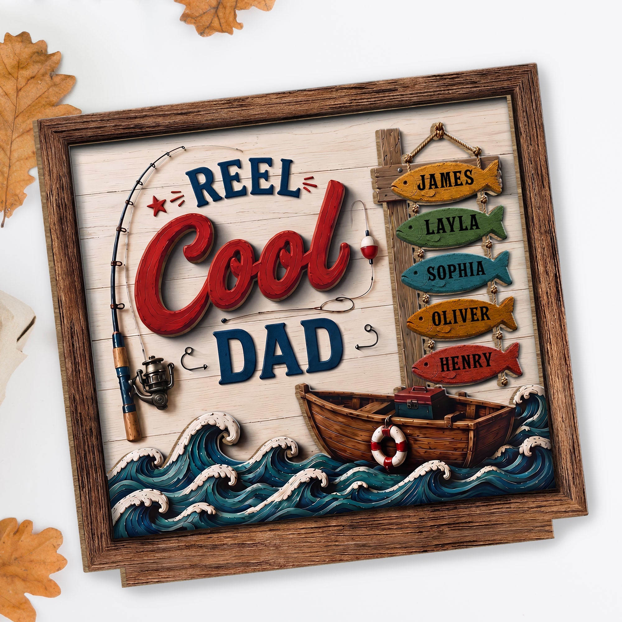 Personalized Fishing Rod Wood Plaque Custom Message Gift for Dad Wood Plaque GradoCreations