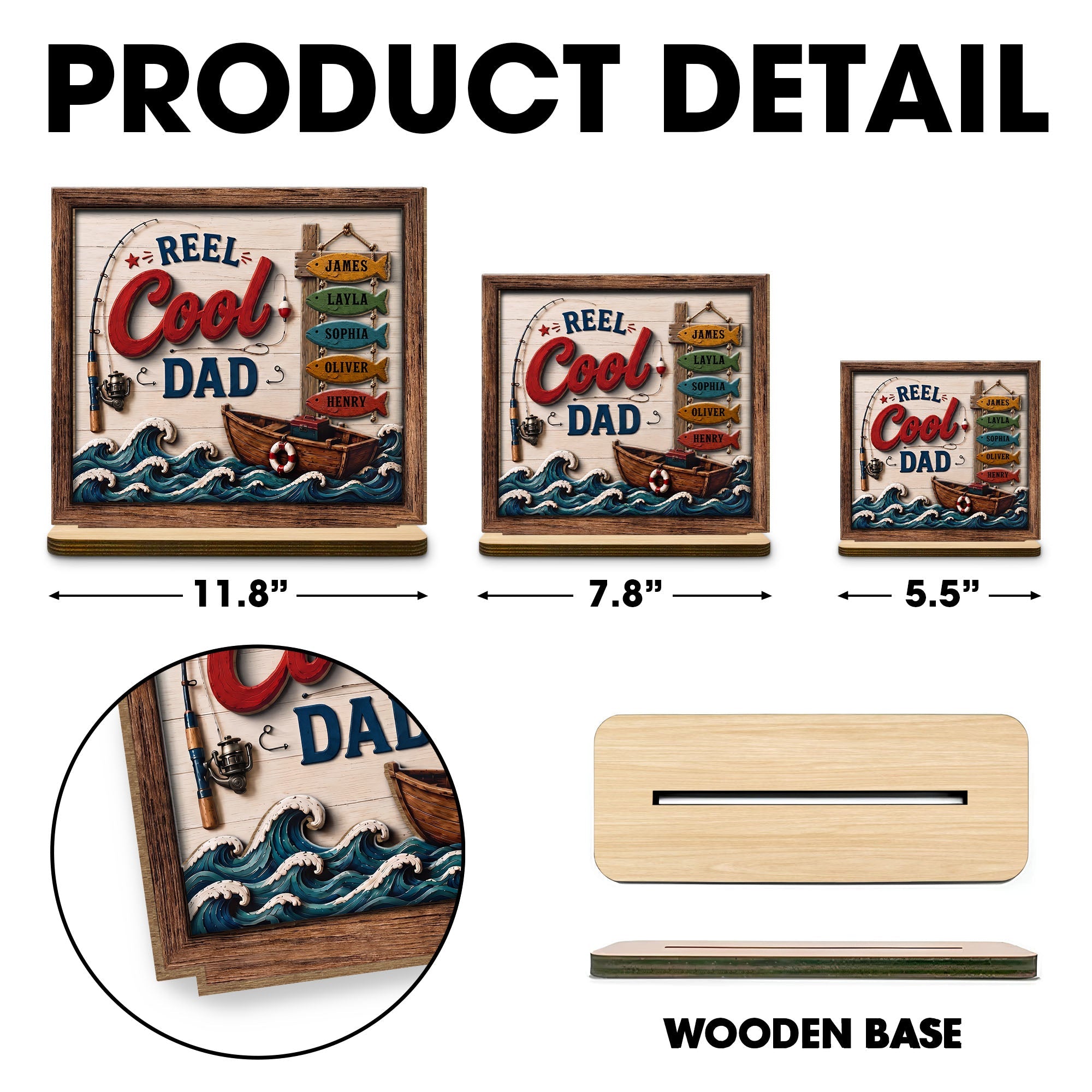 Personalized Fishing Rod Wood Plaque Custom Message Gift for Dad Wood Plaque GradoCreations