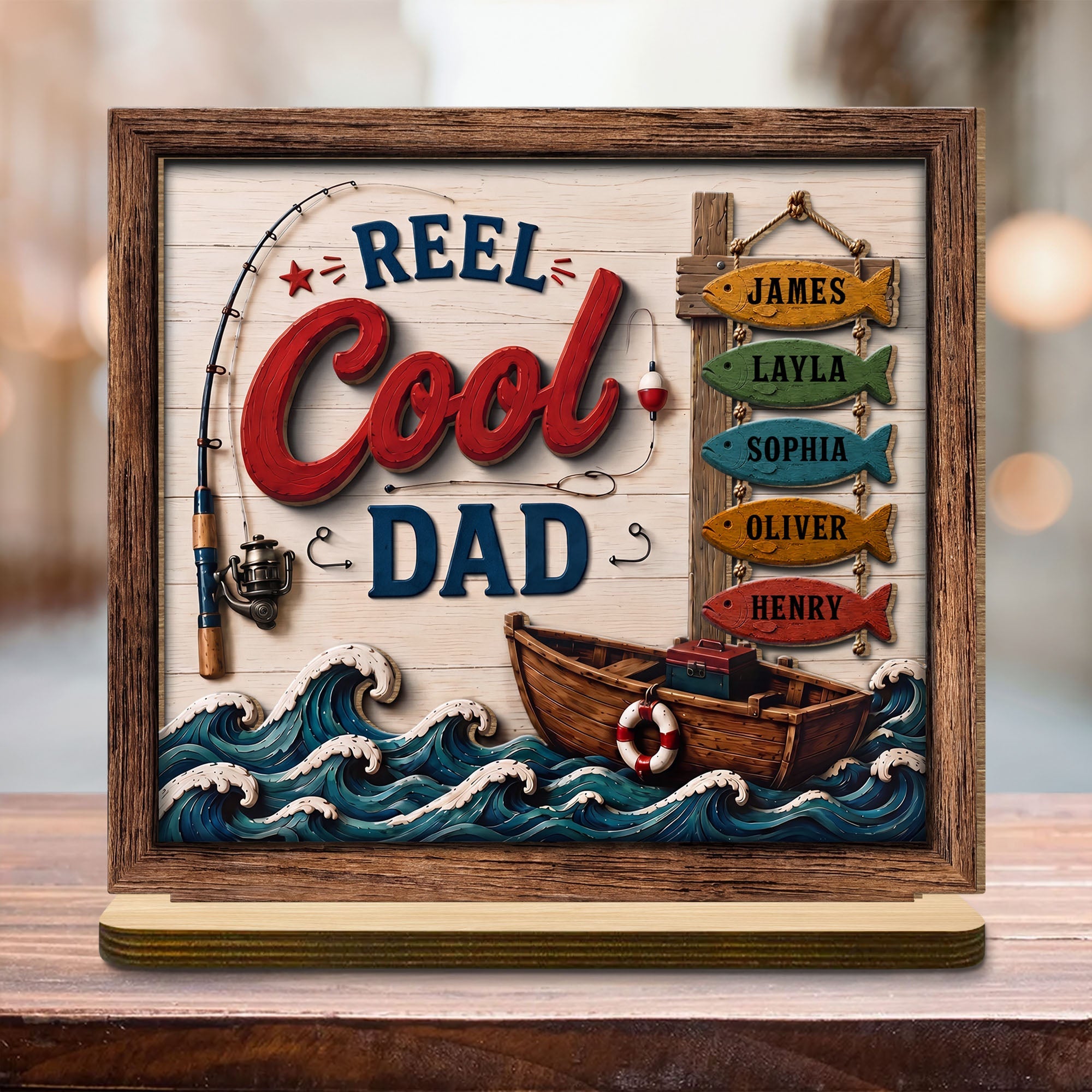Personalized Fishing Rod Wood Plaque Custom Message Gift for Dad Wood Plaque GradoCreations