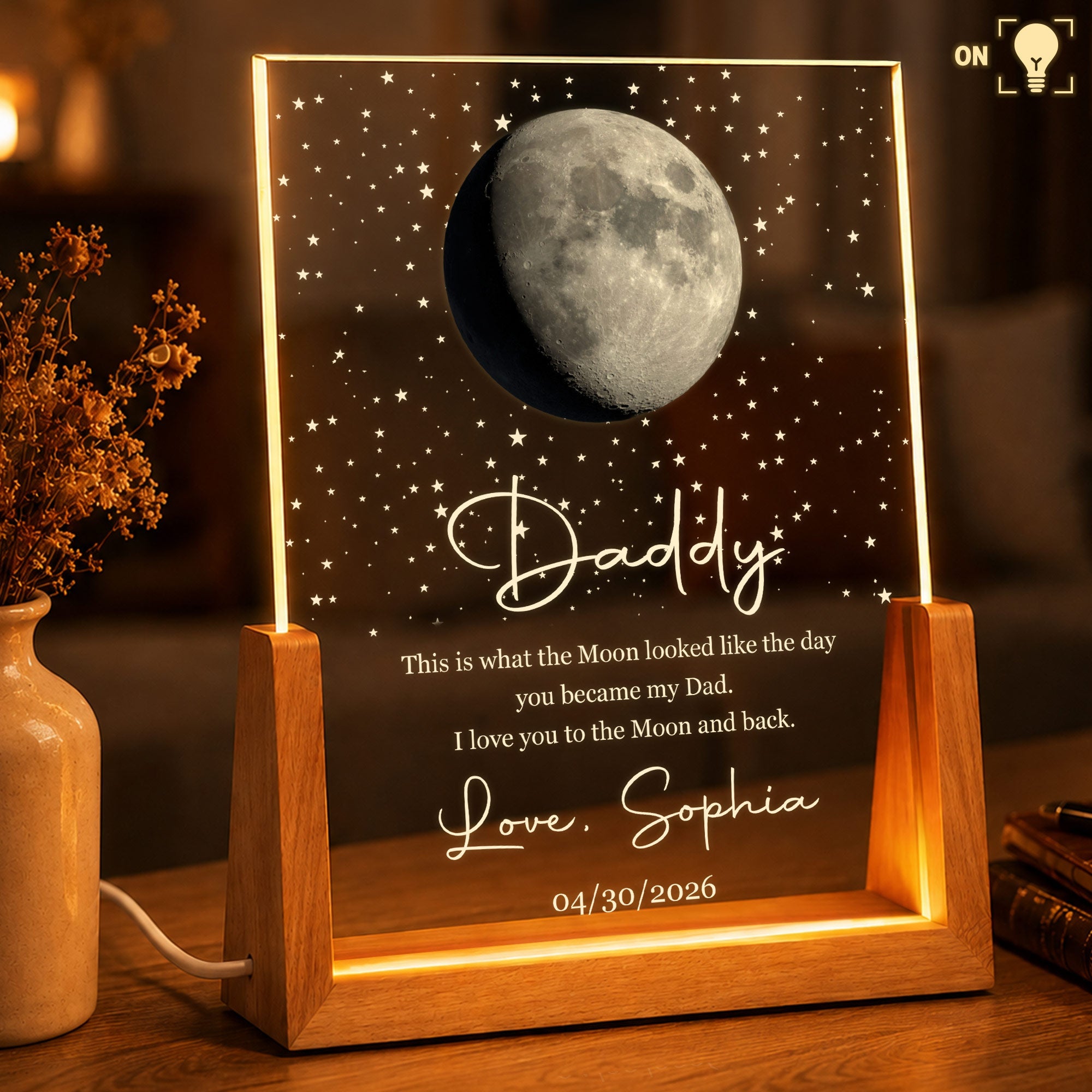 Personalized Moon Phase Night Light Custom Acrylic Gift for Dad Wood and Acrylic Night Light GradoCreations