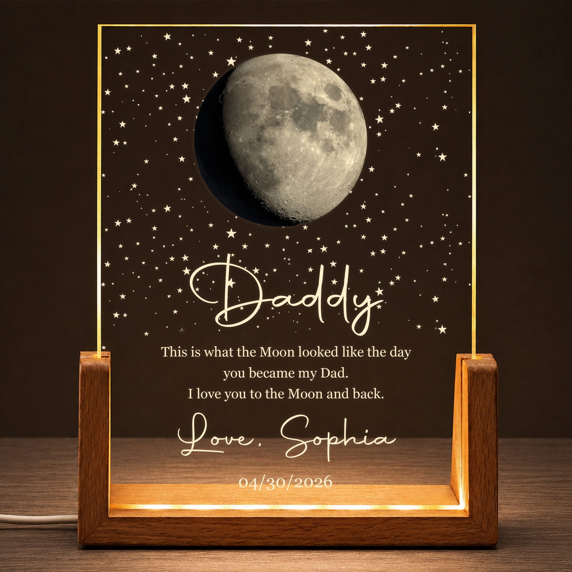 Personalized Moon Phase Night Light Custom Acrylic Gift for Dad Wood and Acrylic Night Light GradoCreations