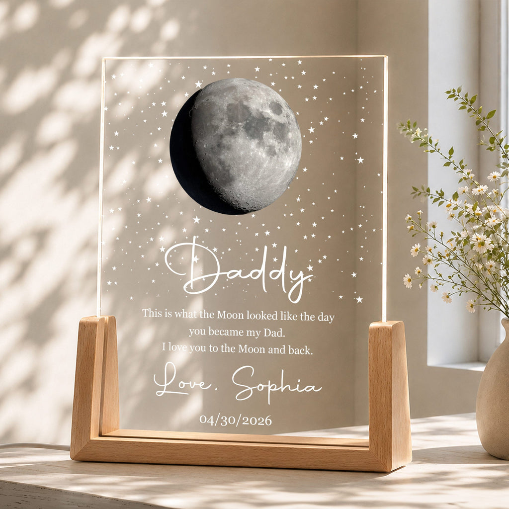 Personalized Moon Phase Night Light Custom Acrylic Gift for Dad Wood and Acrylic Night Light GradoCreations