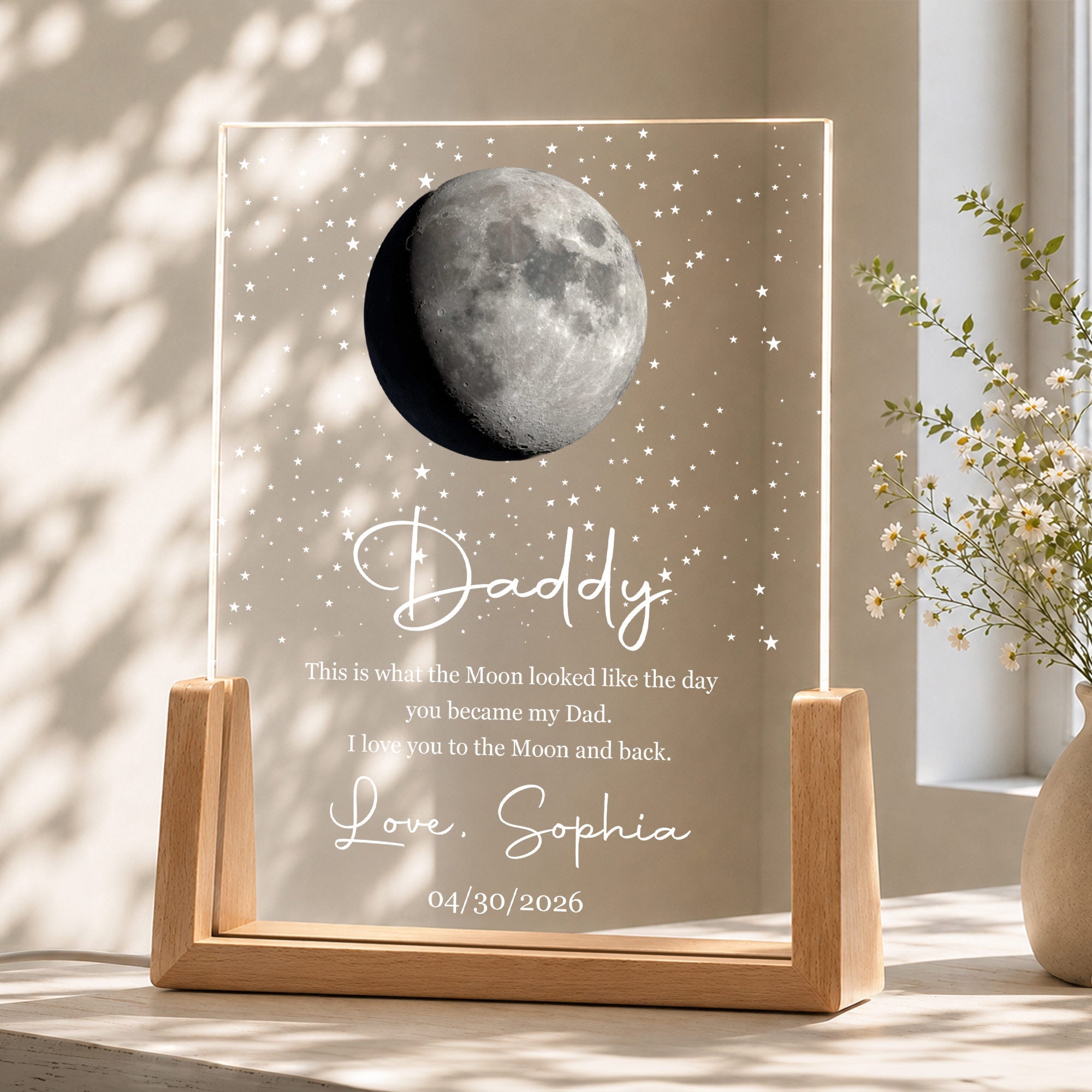 Personalized Moon Phase Night Light Custom Acrylic Gift for Dad Wood and Acrylic Night Light GradoCreations