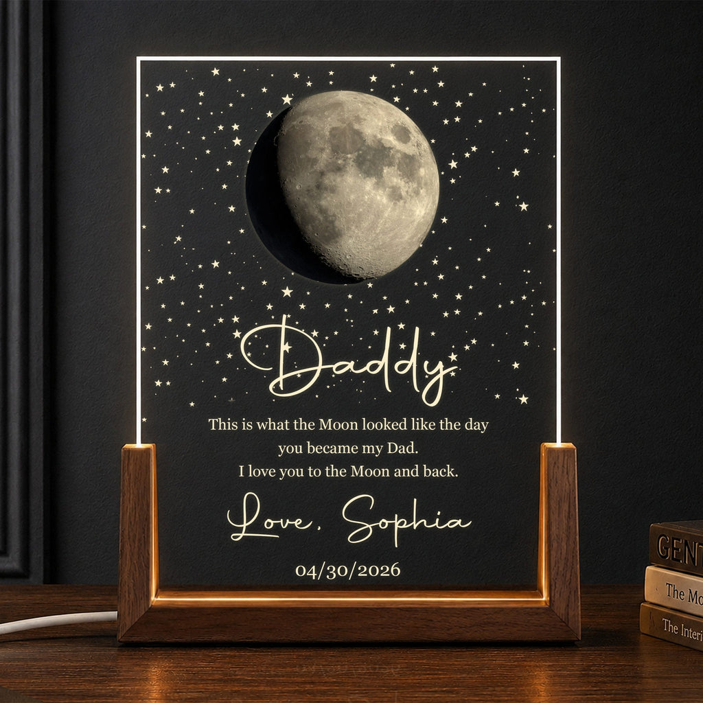 Personalized Moon Phase Night Light Custom Acrylic Gift for Dad Wood and Acrylic Night Light GradoCreations