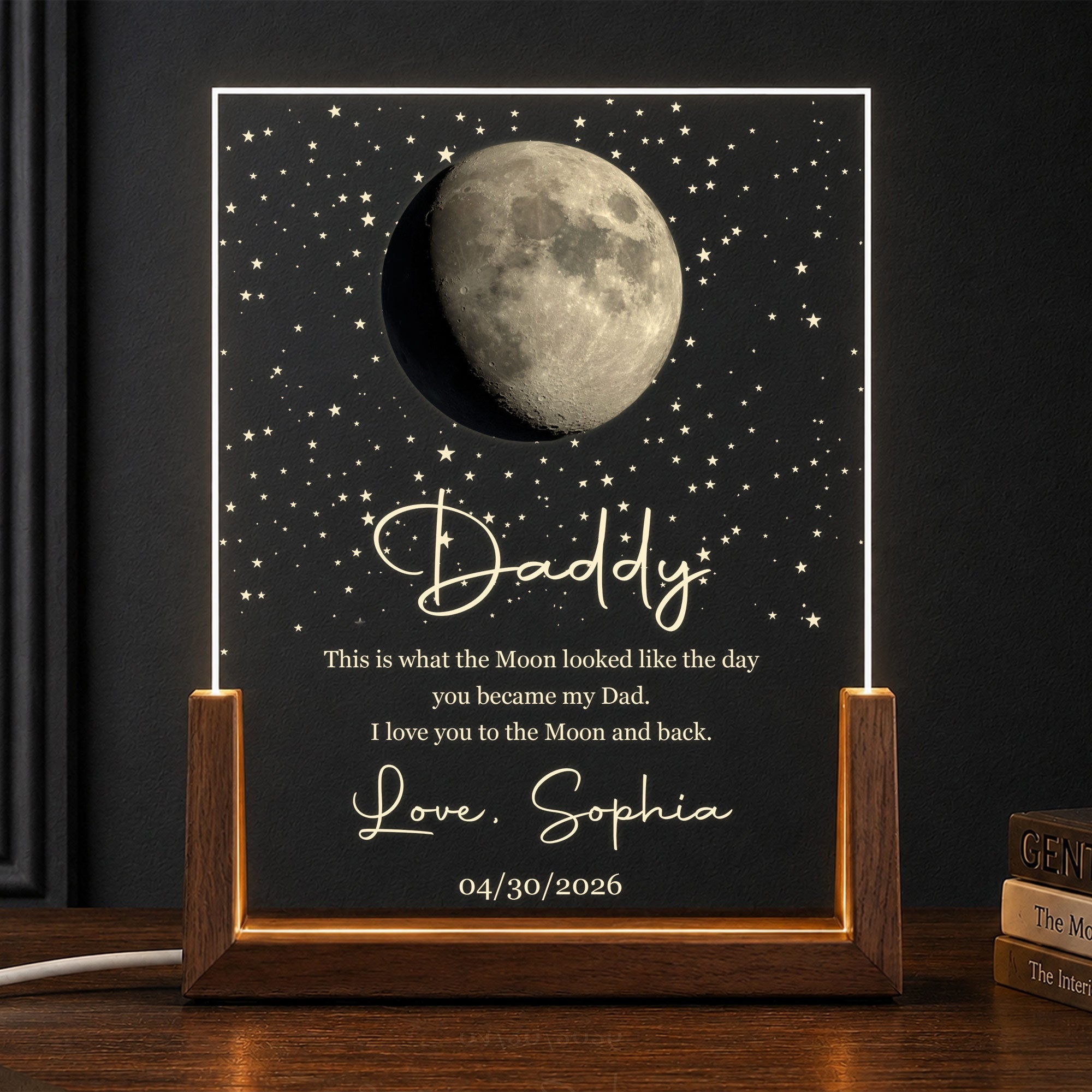 Personalized Moon Phase Night Light Custom Acrylic Gift for Dad Wood and Acrylic Night Light GradoCreations
