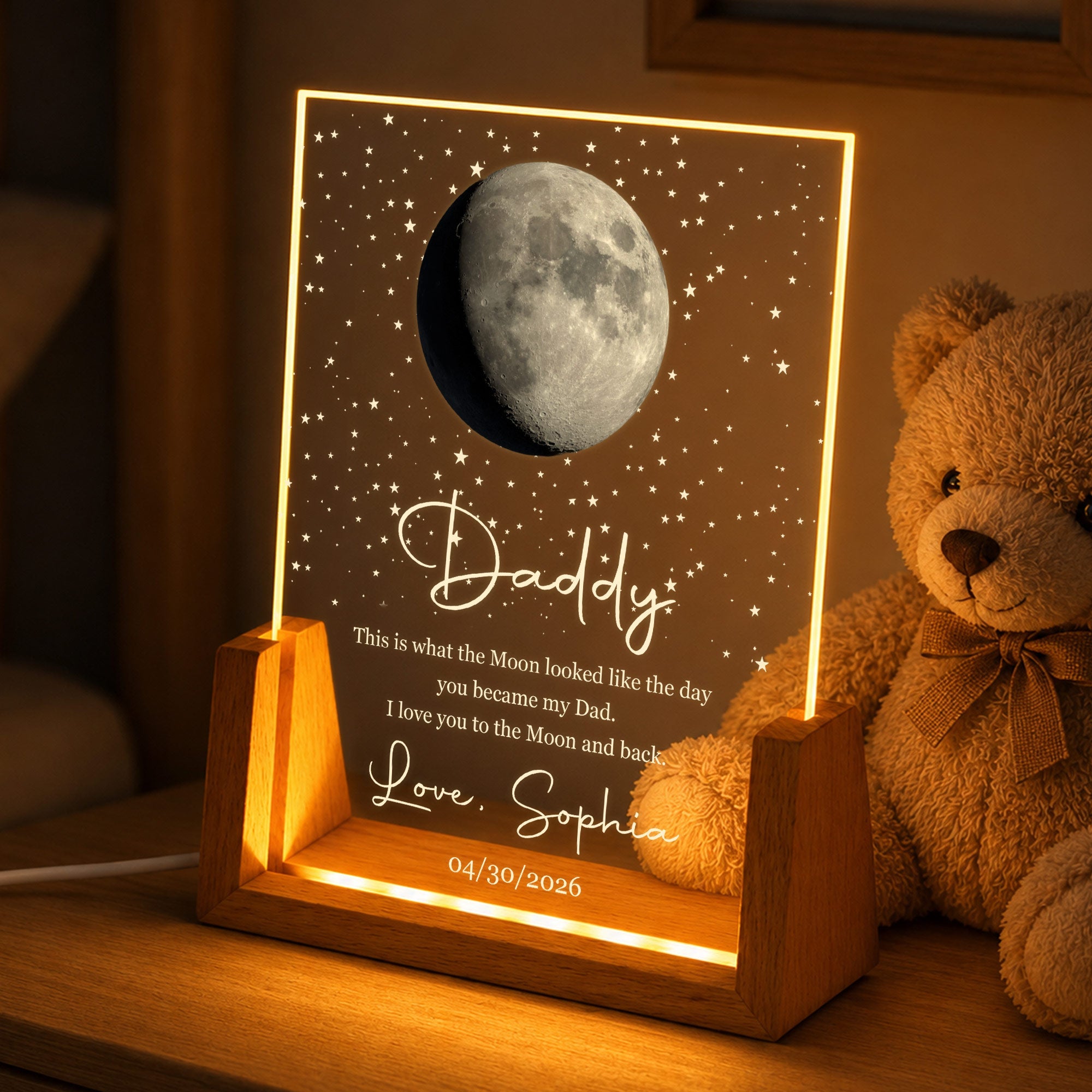 Personalized Moon Phase Night Light Custom Acrylic Gift for Dad Wood and Acrylic Night Light GradoCreations