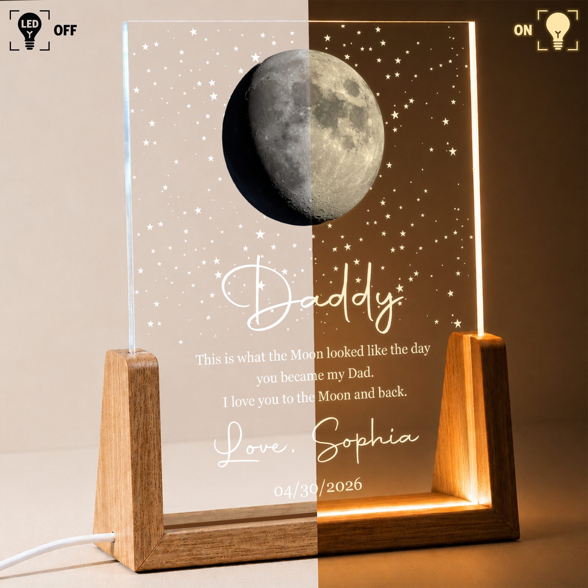 Personalized Moon Phase Night Light Custom Acrylic Gift for Dad Wood and Acrylic Night Light GradoCreations