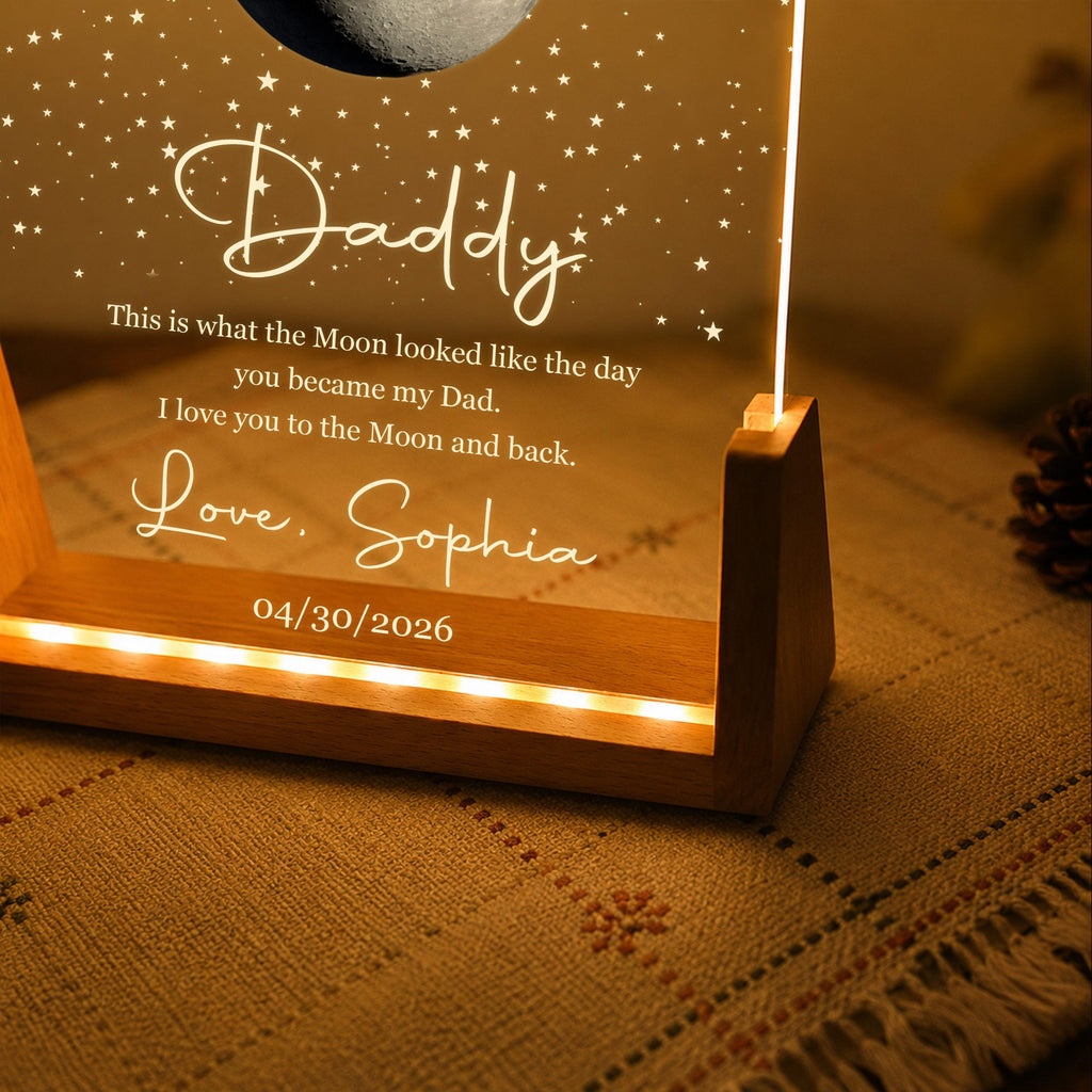 Personalized Moon Phase Night Light Custom Acrylic Gift for Dad Wood and Acrylic Night Light GradoCreations
