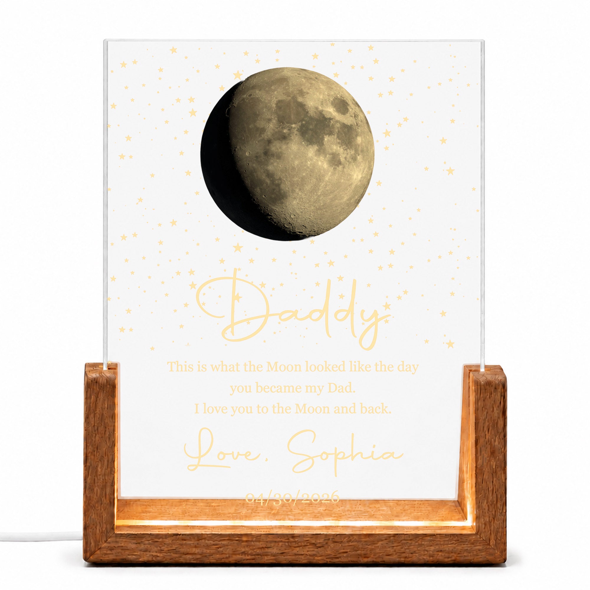 Personalized Moon Phase Night Light Custom Acrylic Gift for Dad Wood and Acrylic Night Light GradoCreations