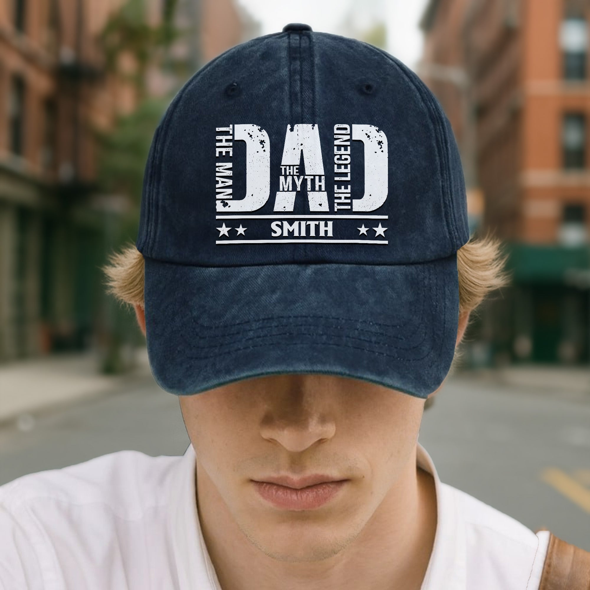 Personalized Washed Denim Cap for Dad Custom Name Gift Washed Denim Cap GradoCreations
