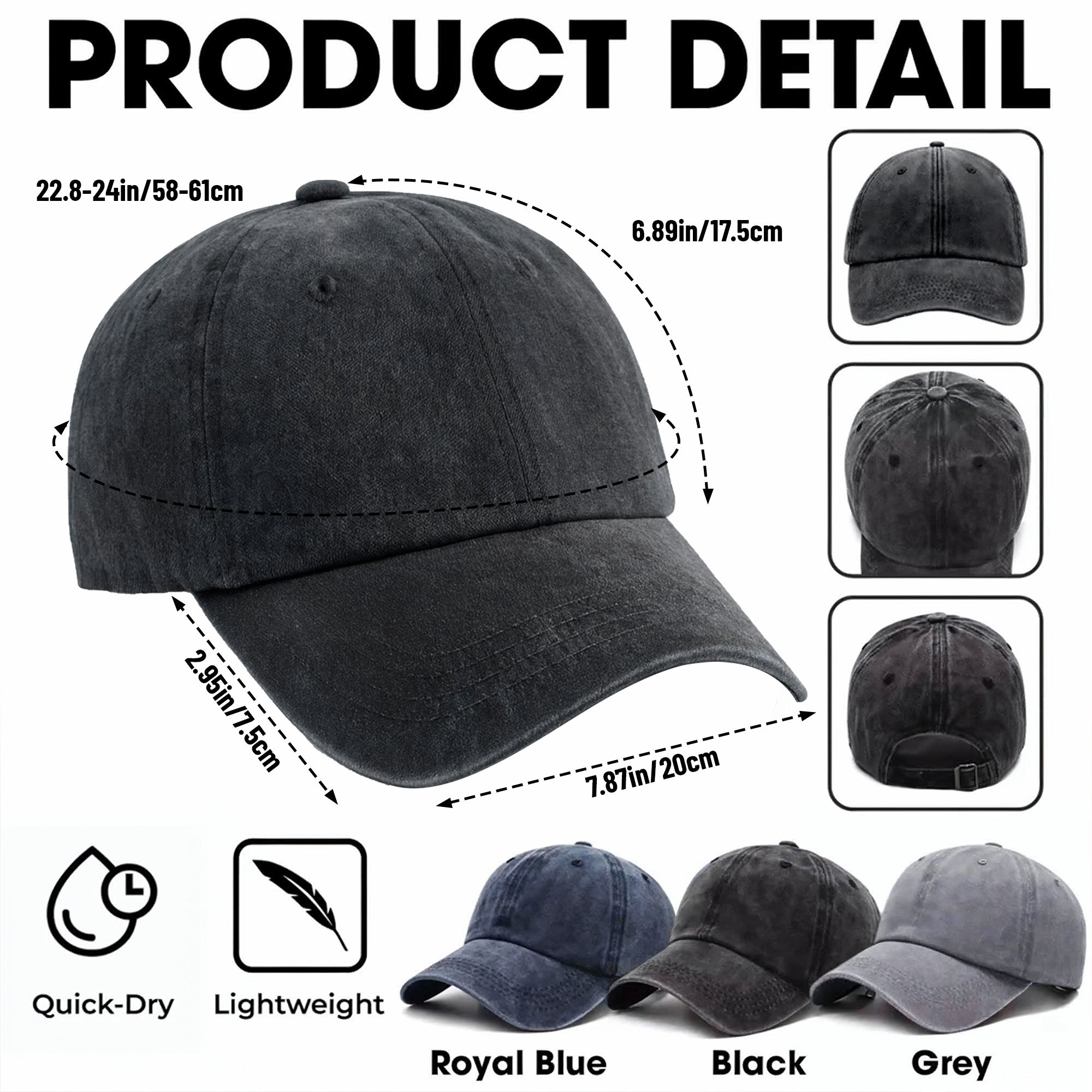 Personalized Washed Denim Cap for Dad Custom Name Gift Washed Denim Cap GradoCreations
