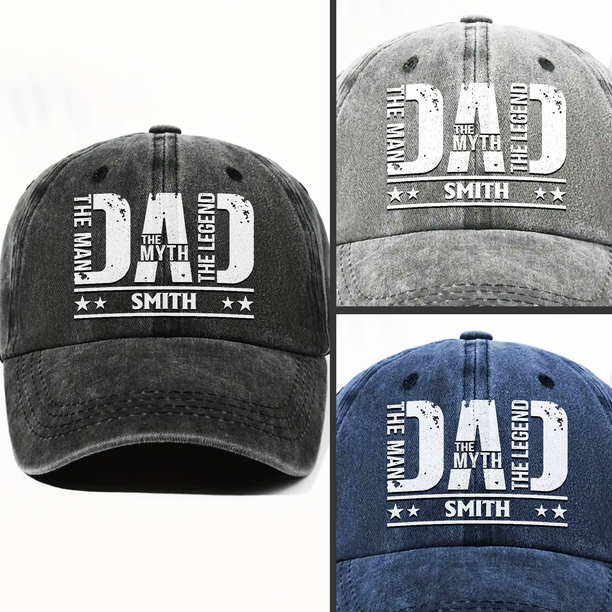 Personalized Washed Denim Cap for Dad Custom Name Gift Washed Denim Cap GradoCreations