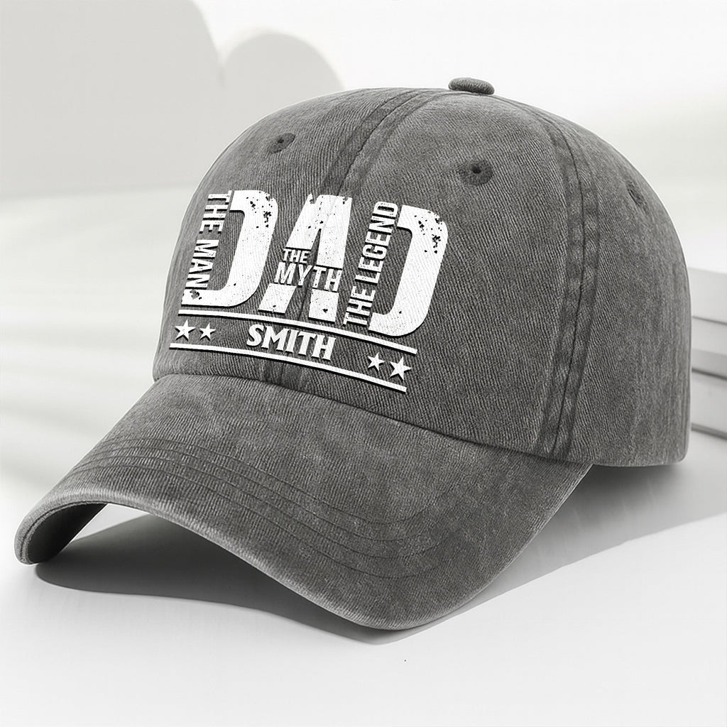 Personalized Washed Denim Cap for Dad Custom Name Gift Washed Denim Cap GradoCreations