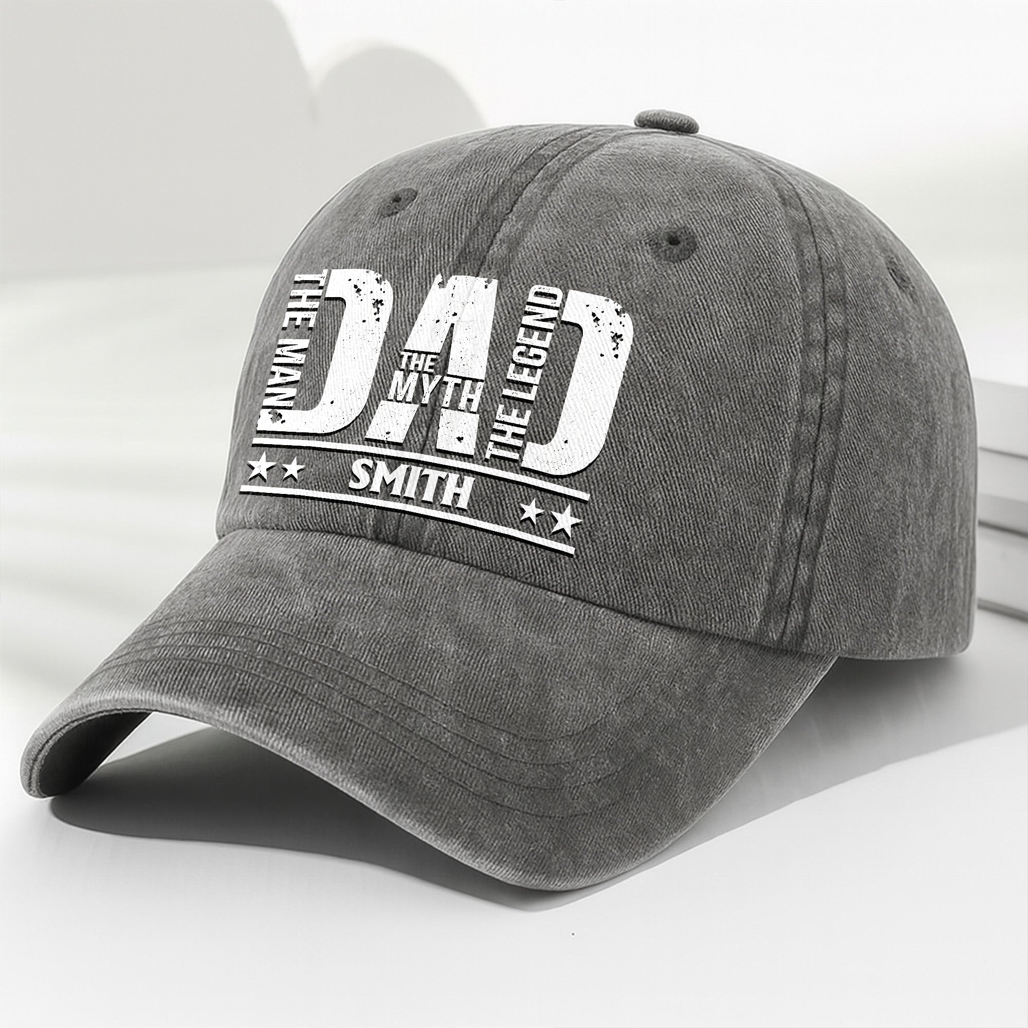 Personalized Washed Denim Cap for Dad Custom Name Gift Washed Denim Cap GradoCreations