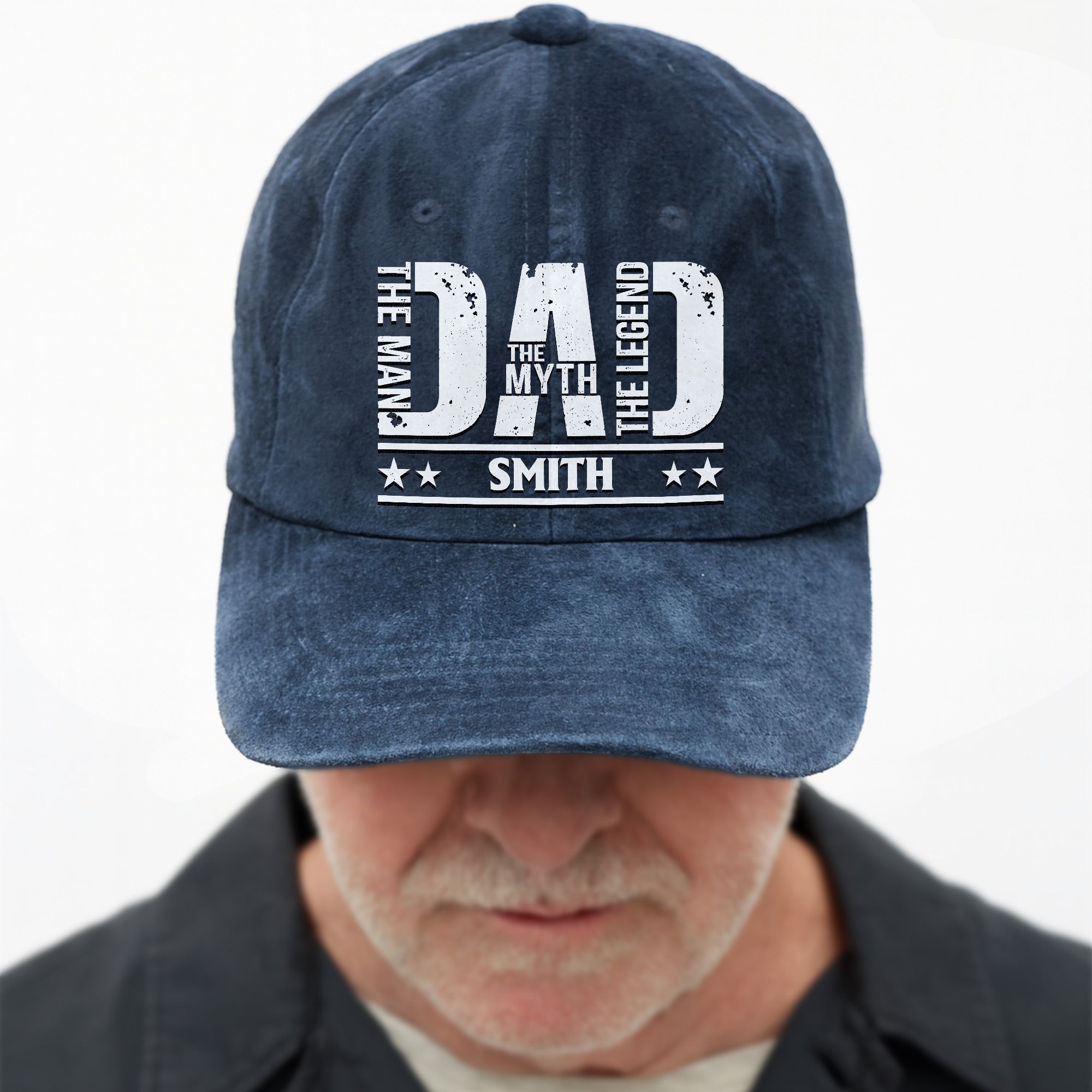 Personalized Washed Denim Cap for Dad Custom Name Gift Washed Denim Cap GradoCreations