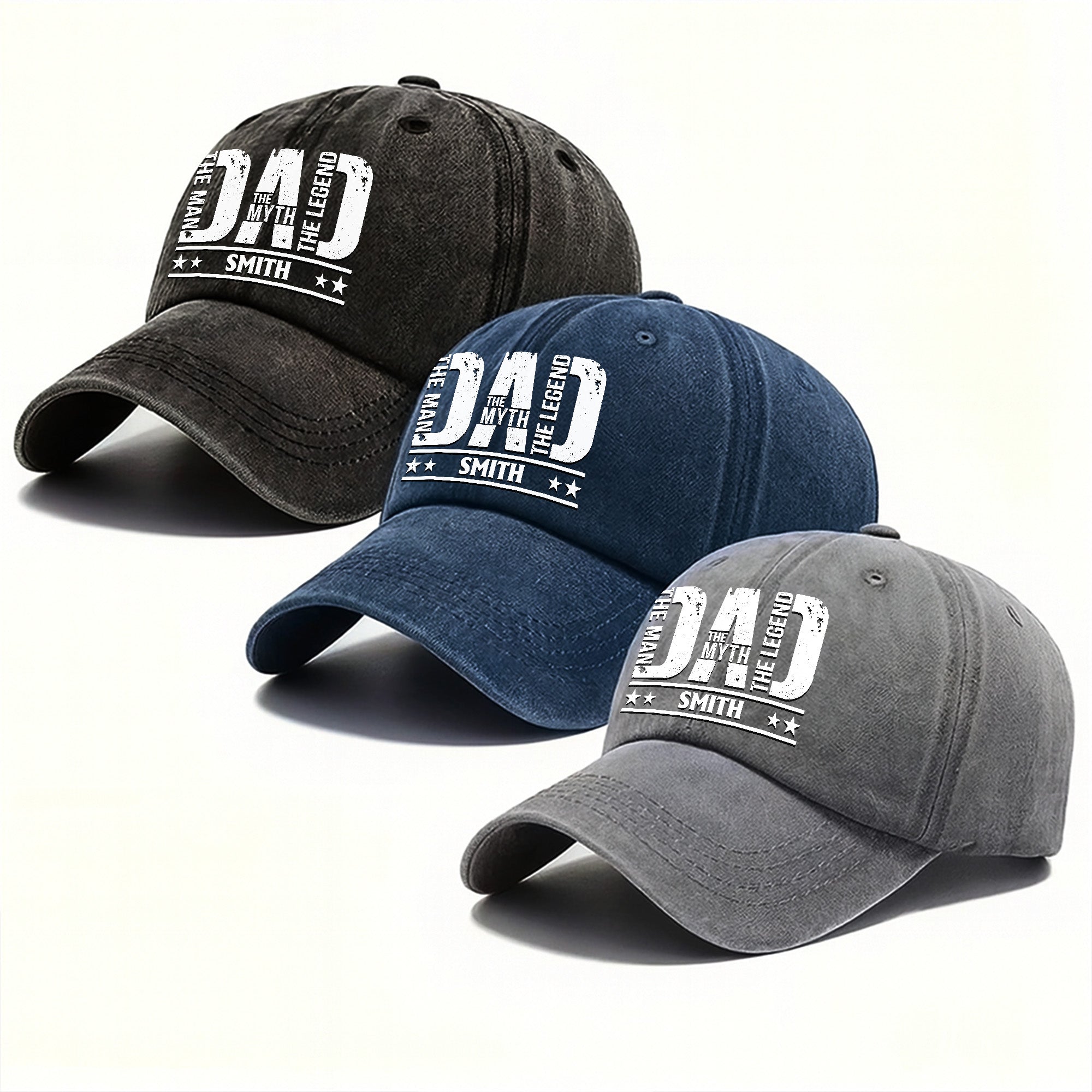 Personalized Washed Denim Cap for Dad Custom Name Gift Washed Denim Cap GradoCreations
