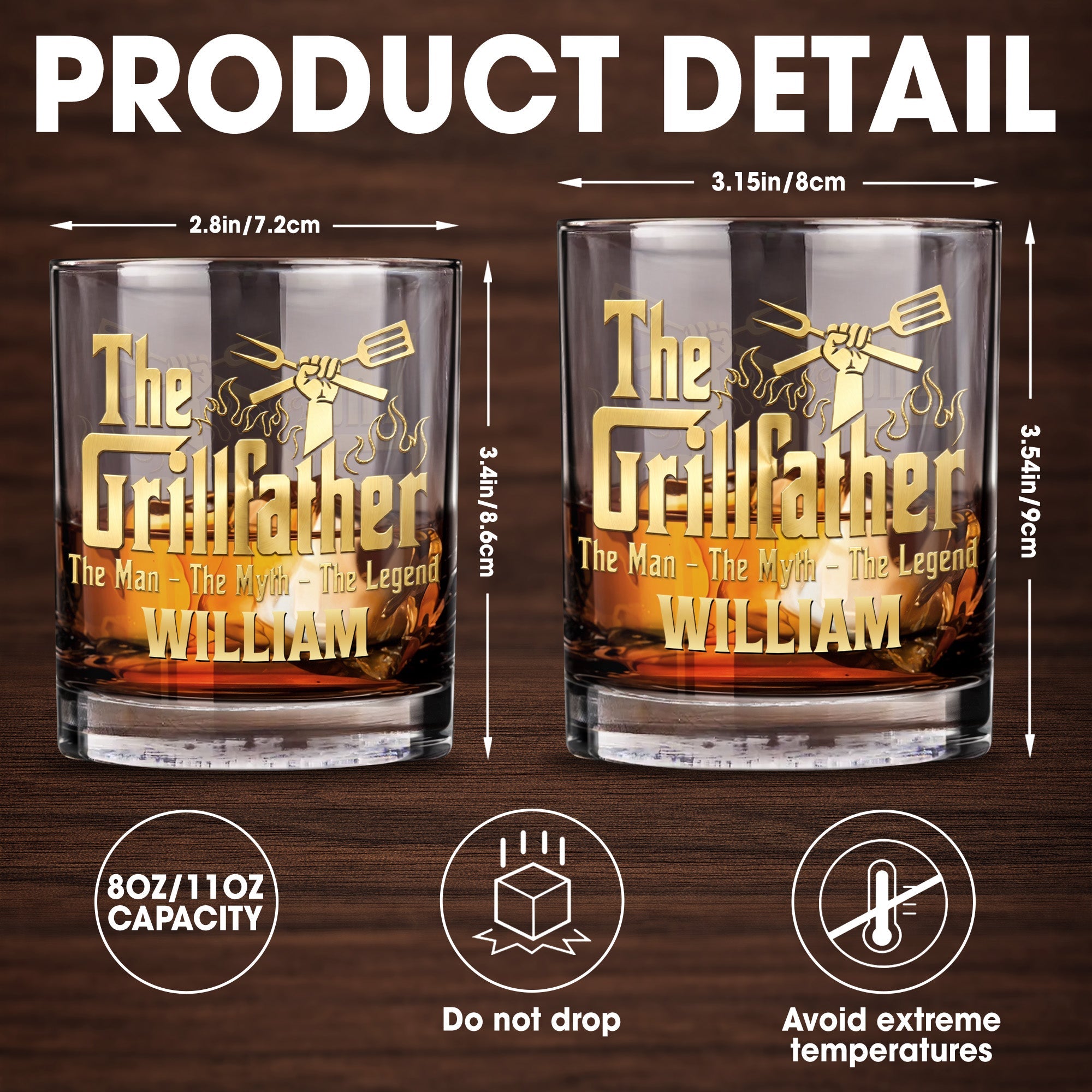 Personalized Whiskey Glass Custom Name for Dad Grill Lover Gift Whiskey Glass GradoCreations
