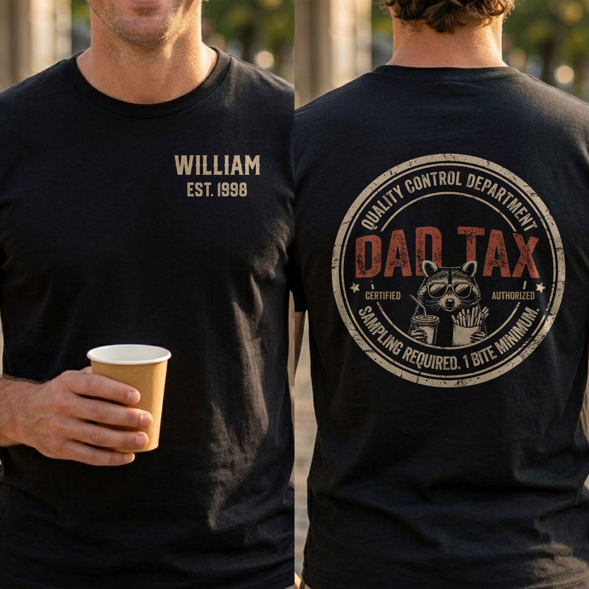 Personalized Custom T-Shirt for Dad with Raccoon & Fries T-Shirt Font and Back GradoCreations
