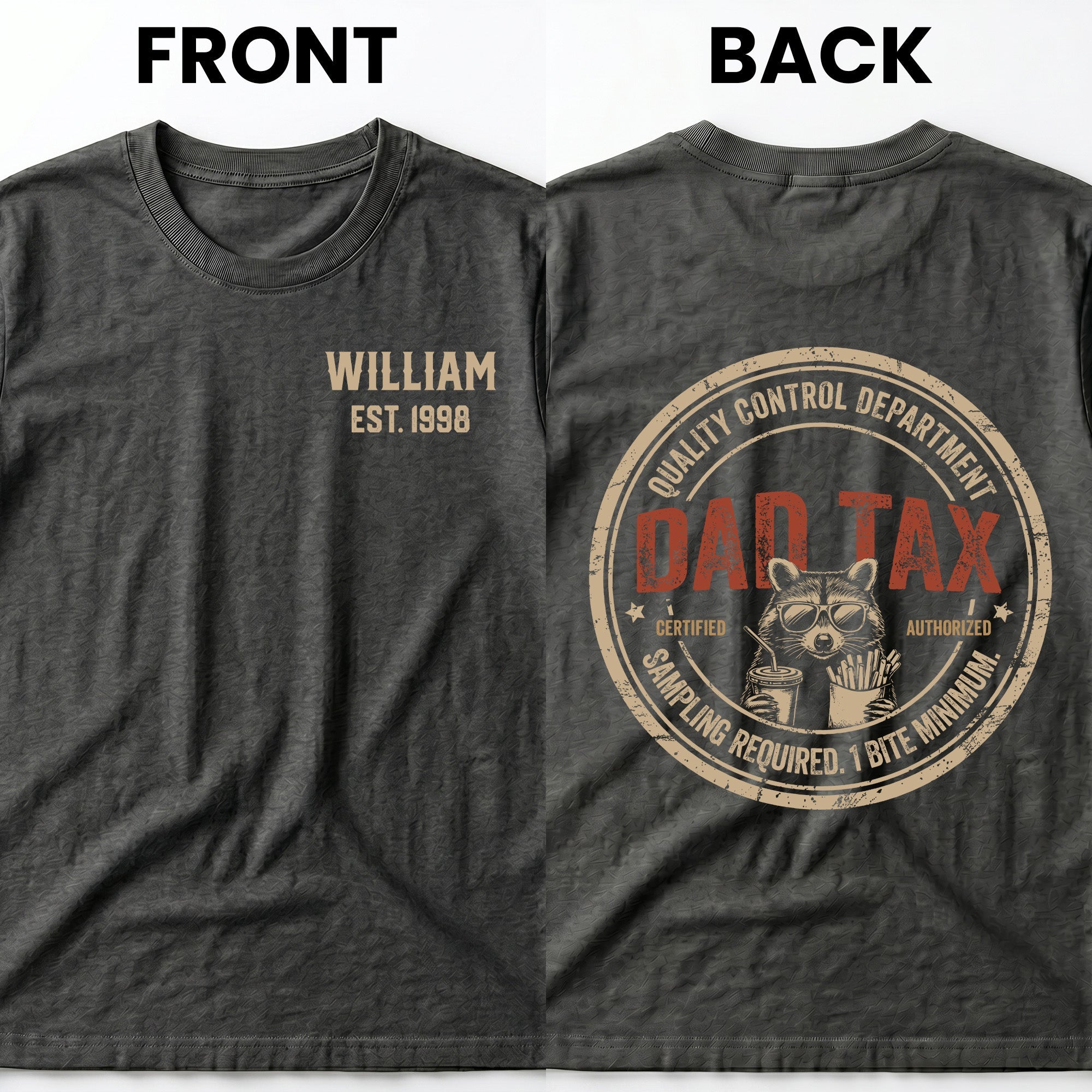 Personalized Custom T-Shirt for Dad with Raccoon & Fries T-Shirt Font and Back GradoCreations