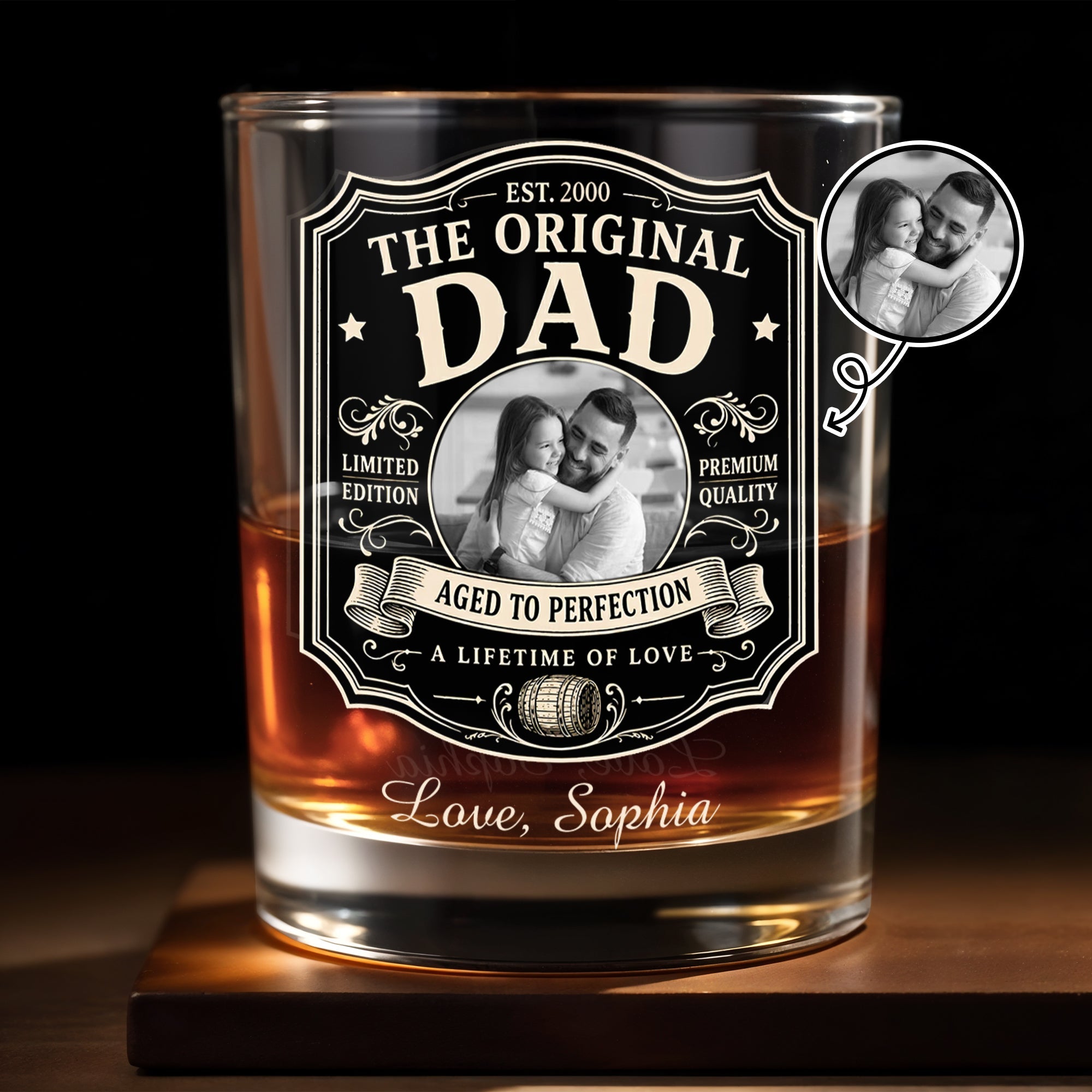 Personalized Custom Whiskey Glass with Photo Upload Gift for Dad Whiskey Glass GradoCreations
