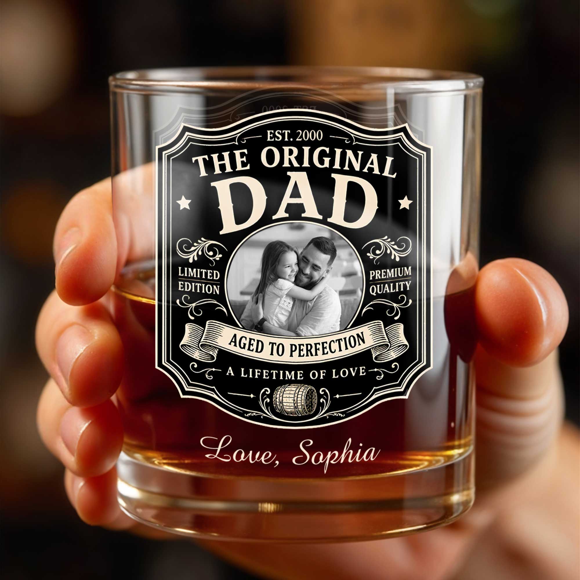Personalized Custom Whiskey Glass with Photo Upload Gift for Dad Whiskey Glass GradoCreations