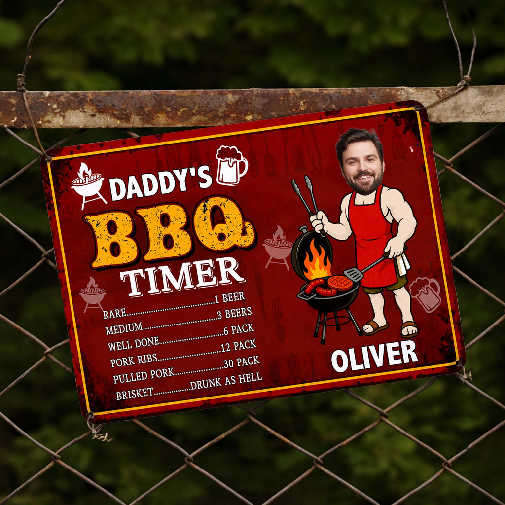 Custom BBQ Timer Metal Sign with Photo for Dad Gift