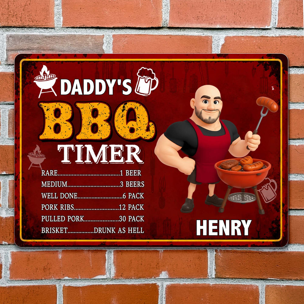 Personalized BBQ Timer Metal Sign Custom Name Gift for Dad Metal Sign GradoCreations