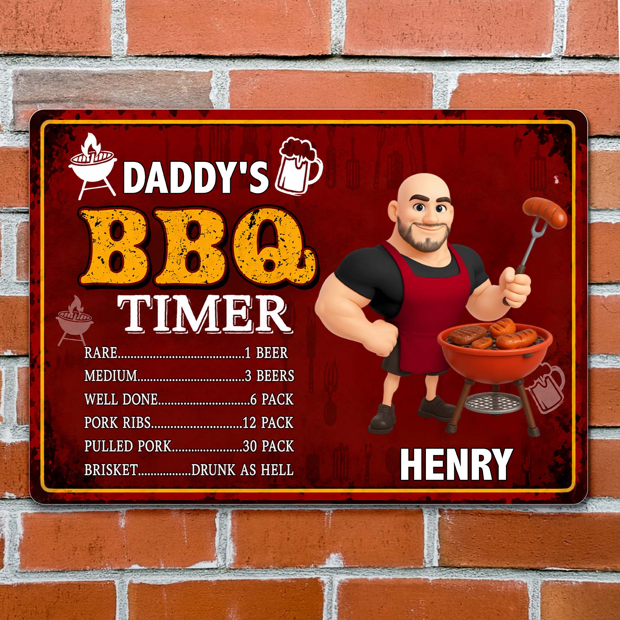 Personalized BBQ Timer Metal Sign Custom Name Gift for Dad Metal Sign GradoCreations