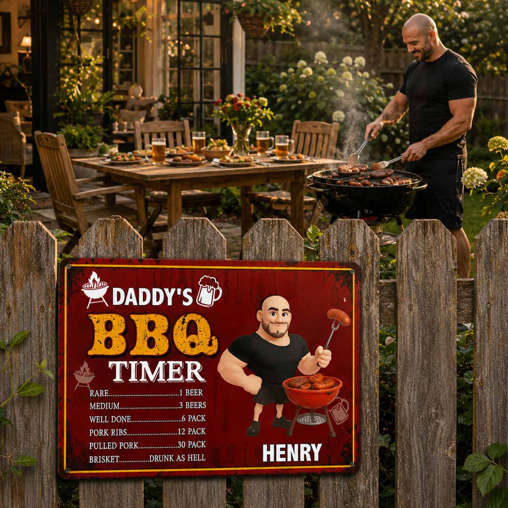 Personalized BBQ Timer Metal Sign Custom Name Gift for Dad Metal Sign GradoCreations
