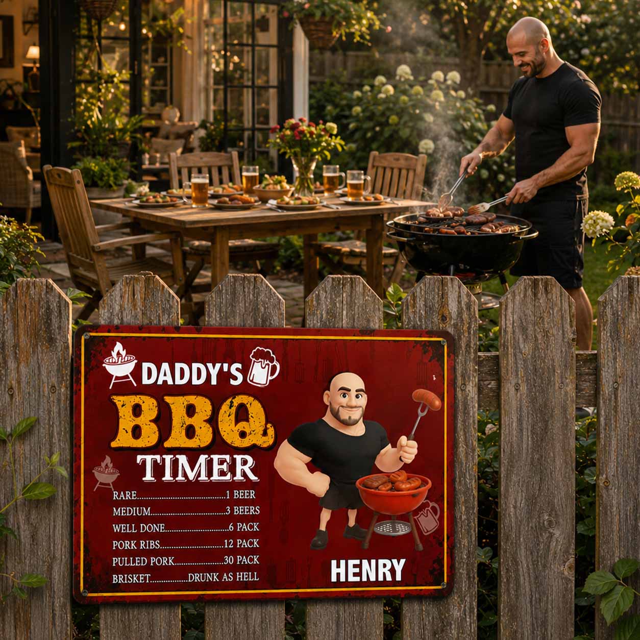 Personalized BBQ Timer Metal Sign Custom Name Gift for Dad Metal Sign GradoCreations