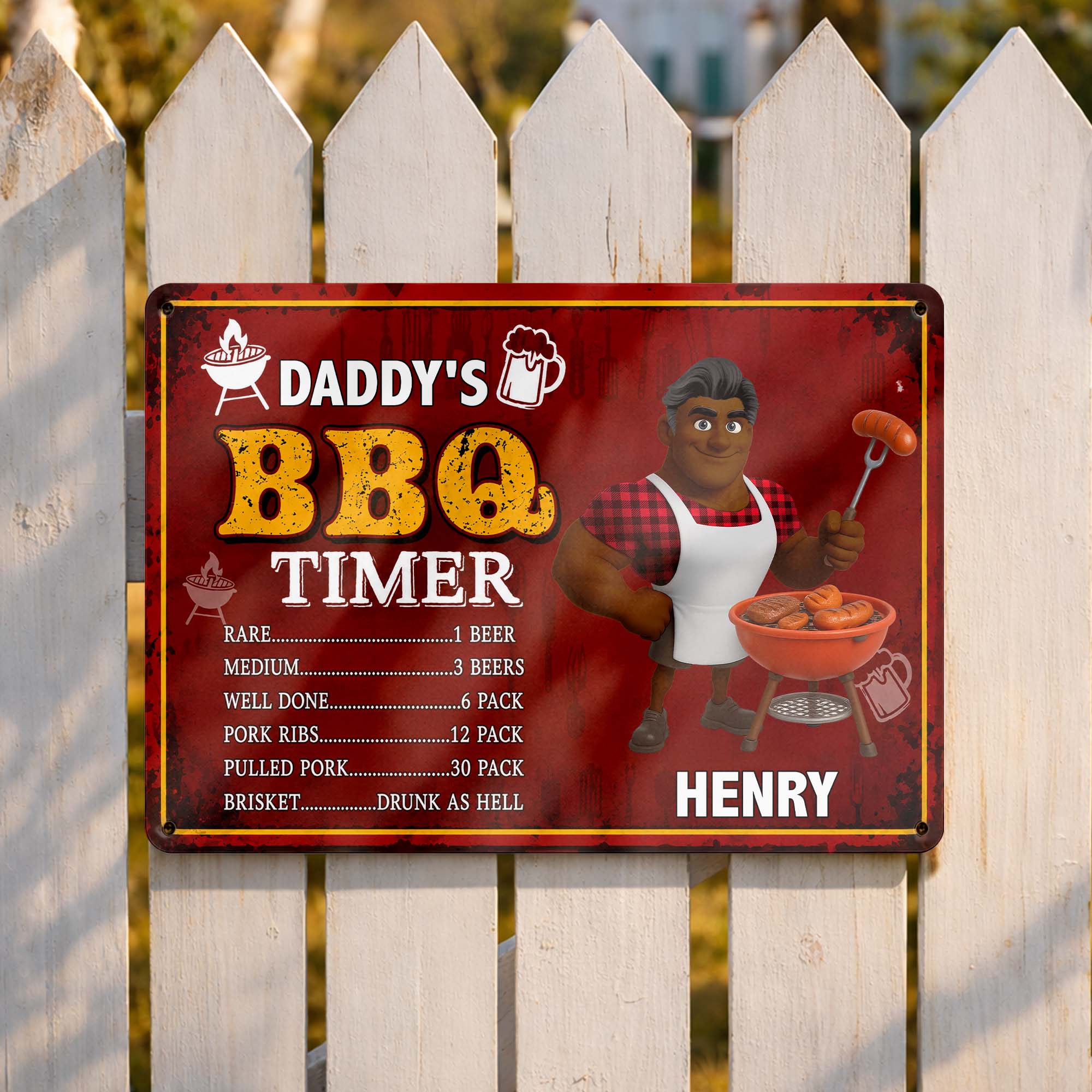 Personalized BBQ Timer Metal Sign Custom Name Gift for Dad Metal Sign GradoCreations