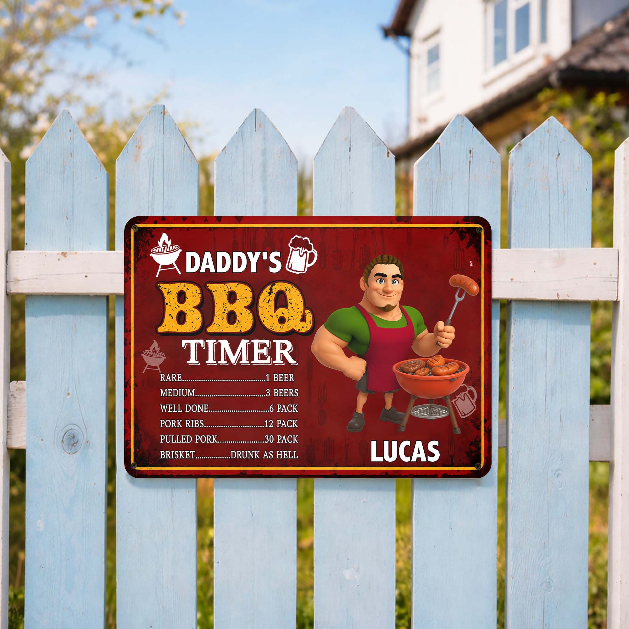 Personalized BBQ Timer Metal Sign Custom Name Gift for Dad Metal Sign GradoCreations