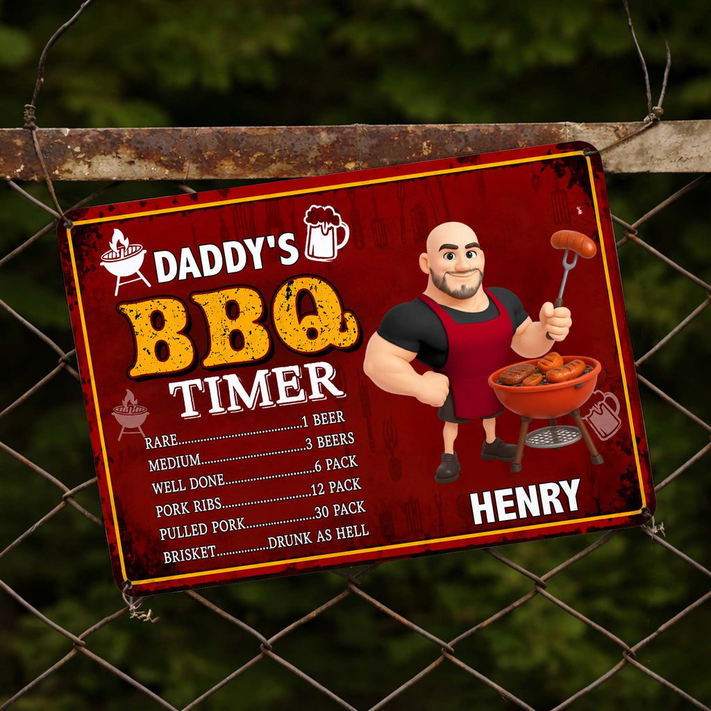 Personalized BBQ Timer Metal Sign Custom Name Gift for Dad Metal Sign GradoCreations