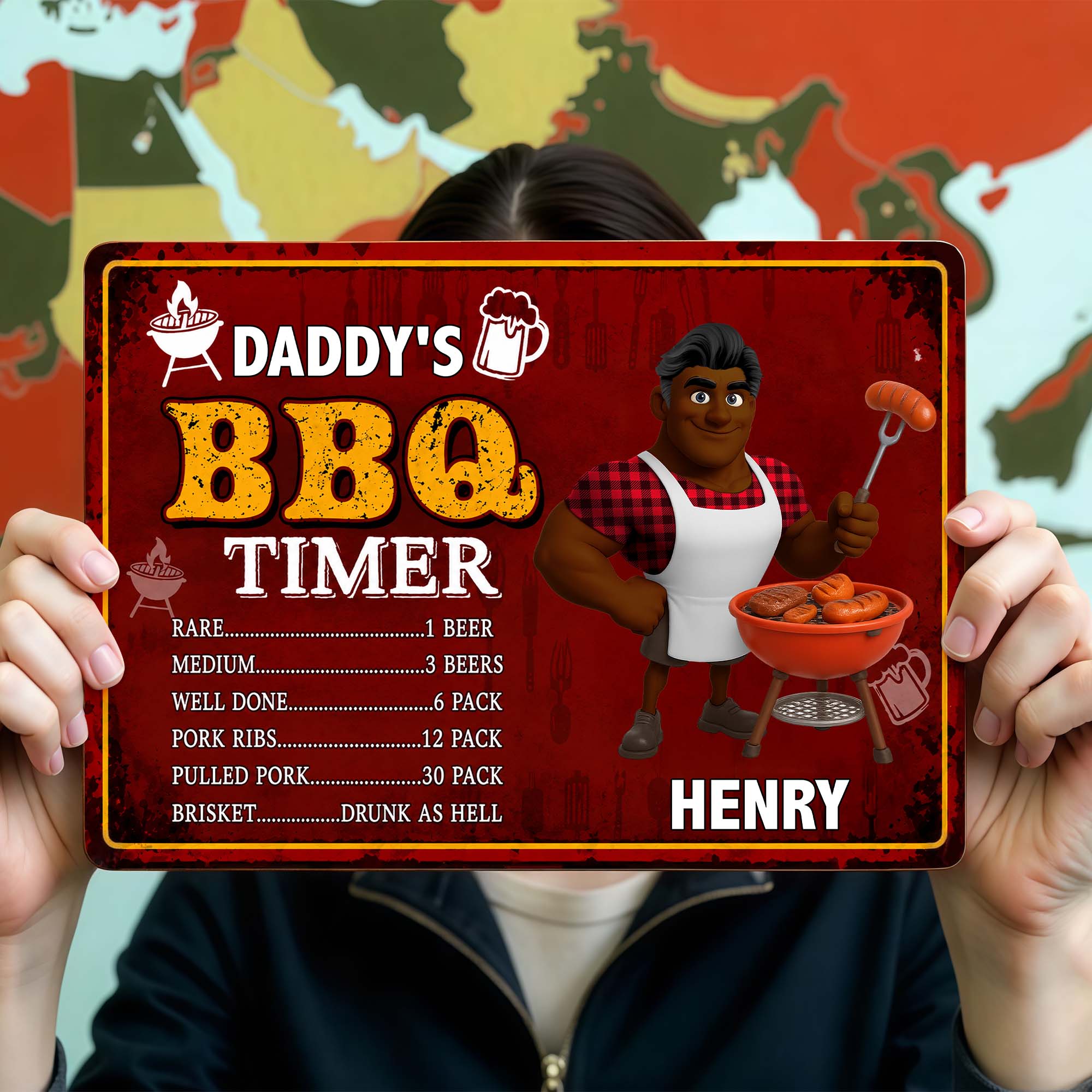 Personalized BBQ Timer Metal Sign Custom Name Gift for Dad Metal Sign GradoCreations