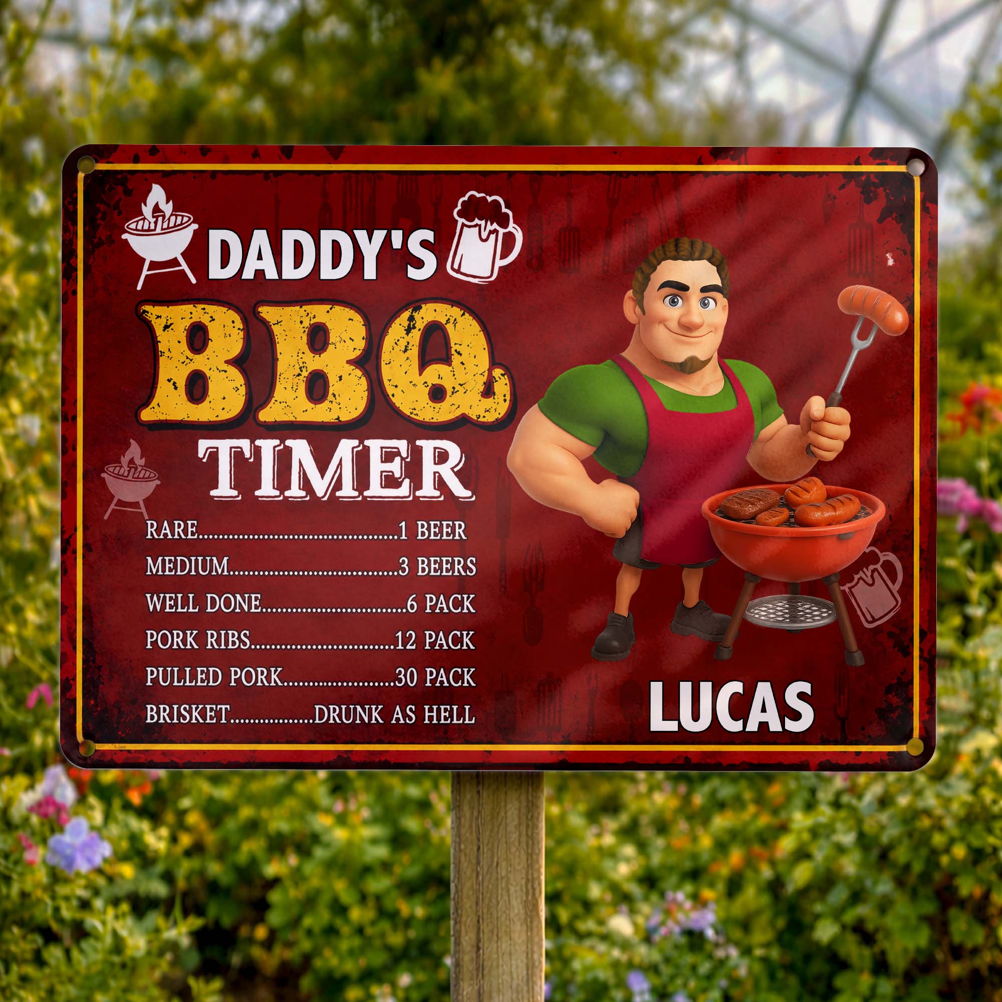 Personalized BBQ Timer Metal Sign Custom Name Gift for Dad Metal Sign GradoCreations