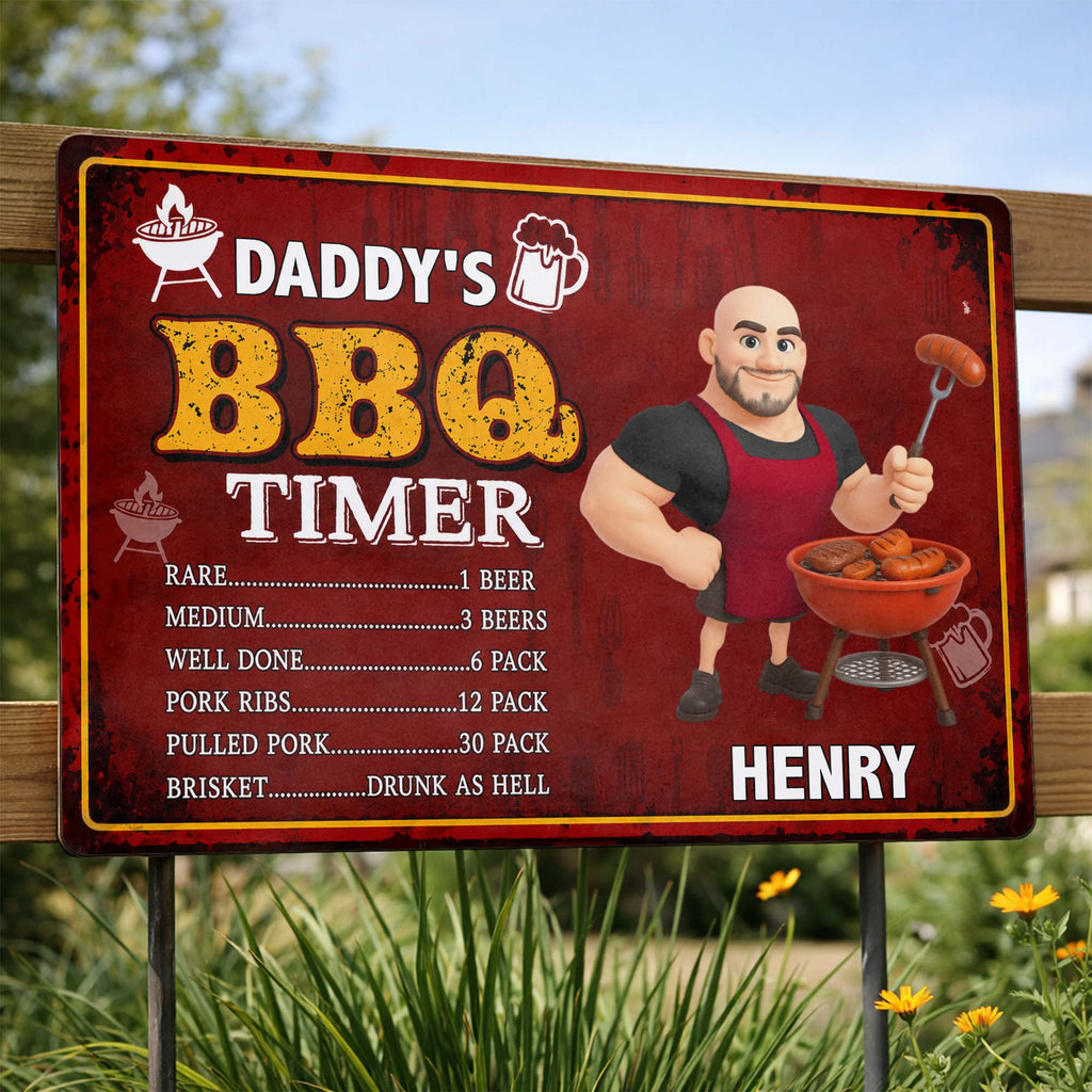 Personalized BBQ Timer Metal Sign Custom Name Gift for Dad Metal Sign GradoCreations