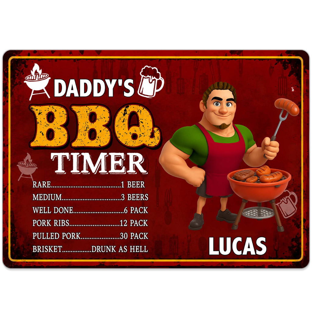 Personalized BBQ Timer Metal Sign Custom Name Gift for Dad Metal Sign GradoCreations