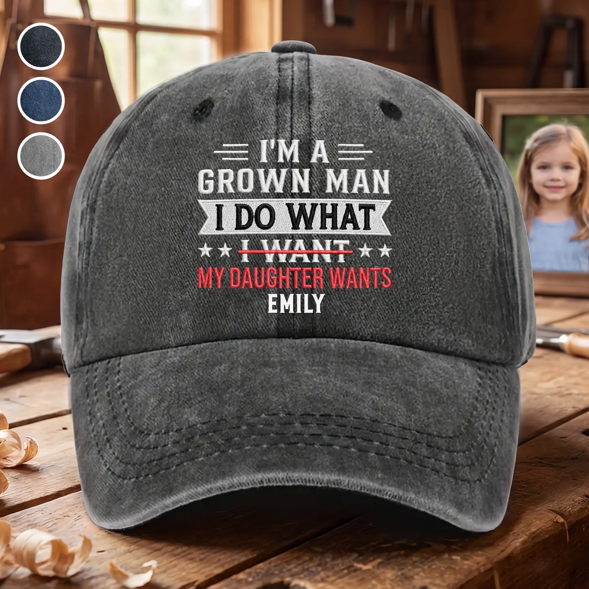 Personalized Washed Denim Cap Custom Message Gift for Dad Washed Denim Cap GradoCreations