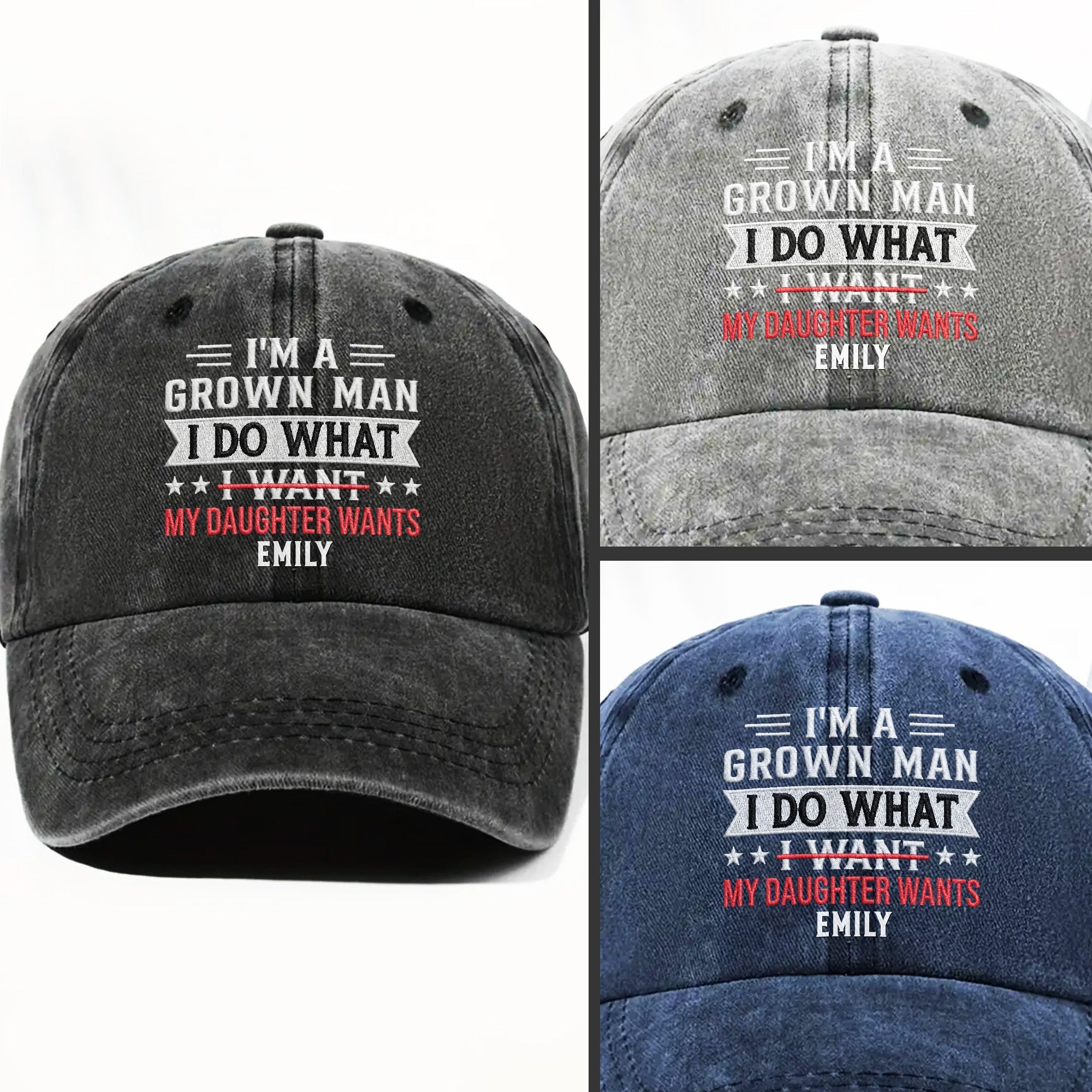 Personalized Washed Denim Cap Custom Message Gift for Dad Washed Denim Cap GradoCreations
