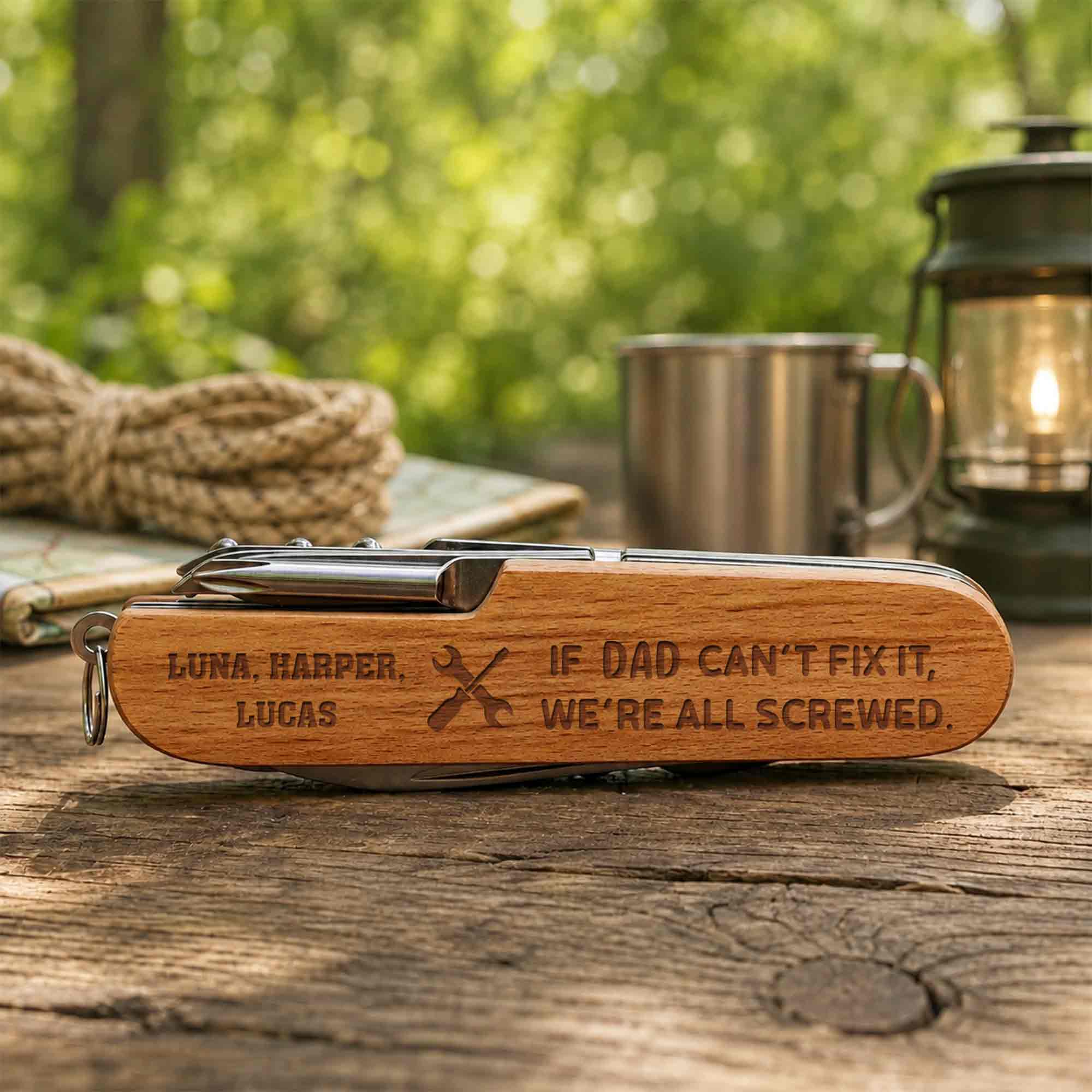 Personalized Wooden Multi Tool Custom Name Gift for Dad Wooden Multi Tool GradoCreations