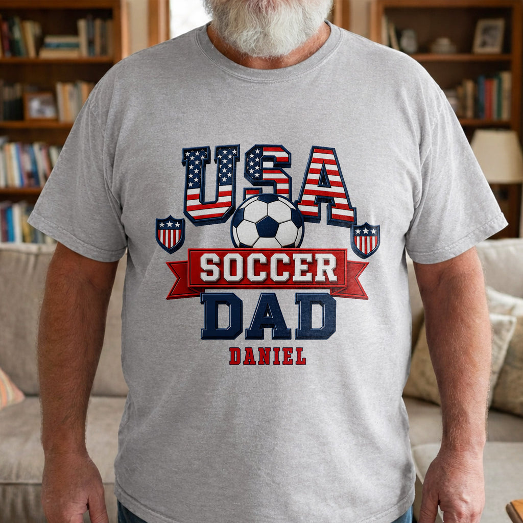 Personalized Soccer Dad Shirt with American Flag Gift for Dad Shirt GradoCreations