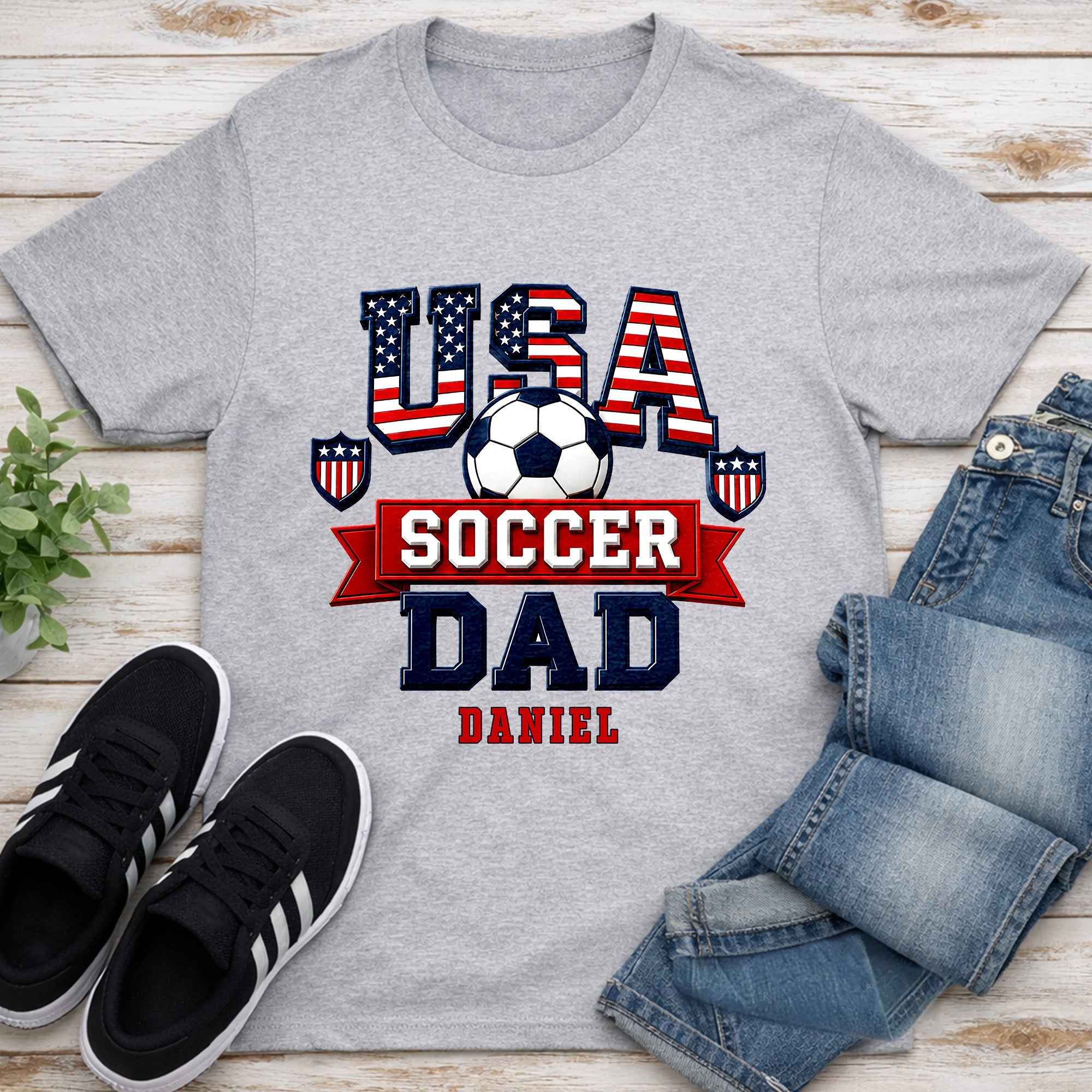 Personalized Soccer Dad Shirt with American Flag Gift for Dad Shirt GradoCreations