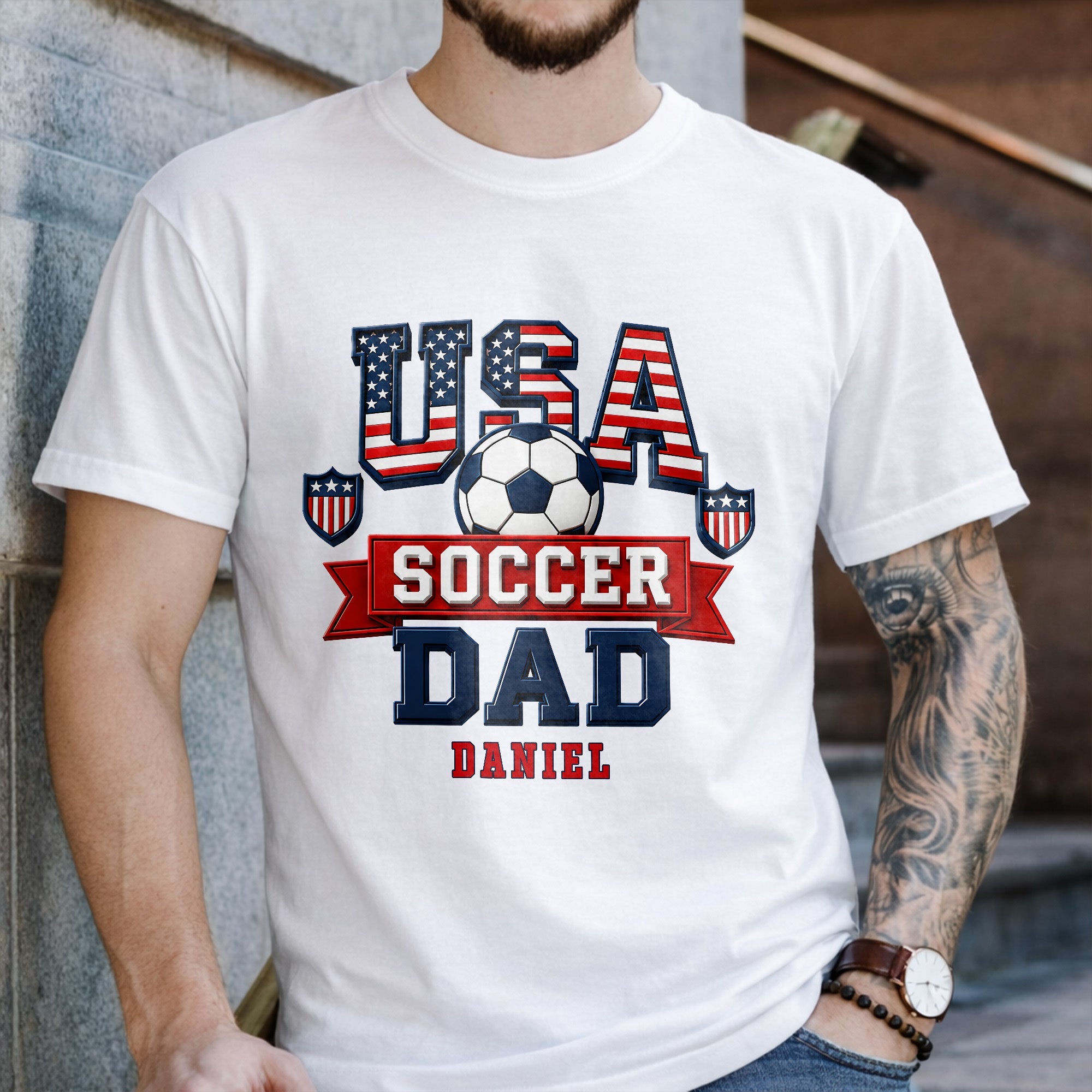 Personalized Soccer Dad Shirt with American Flag Gift for Dad Shirt GradoCreations
