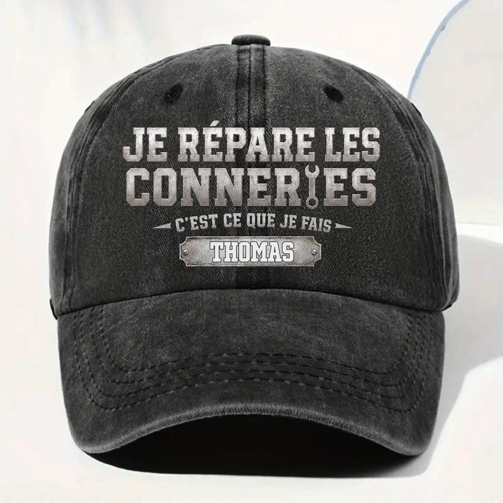 Personalized Washed Denim Cap Custom Dad Gift Idea French