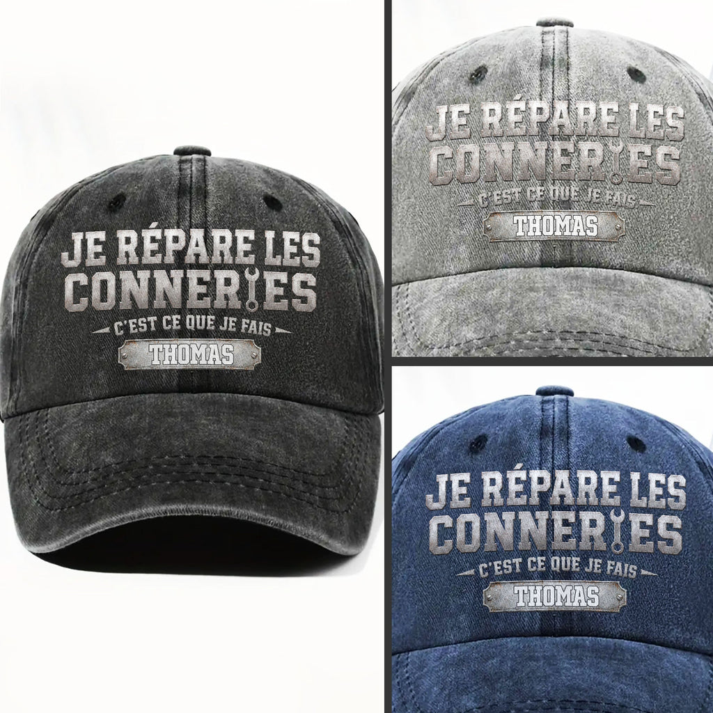 Personalized Washed Denim Cap Custom Dad Gift Idea French