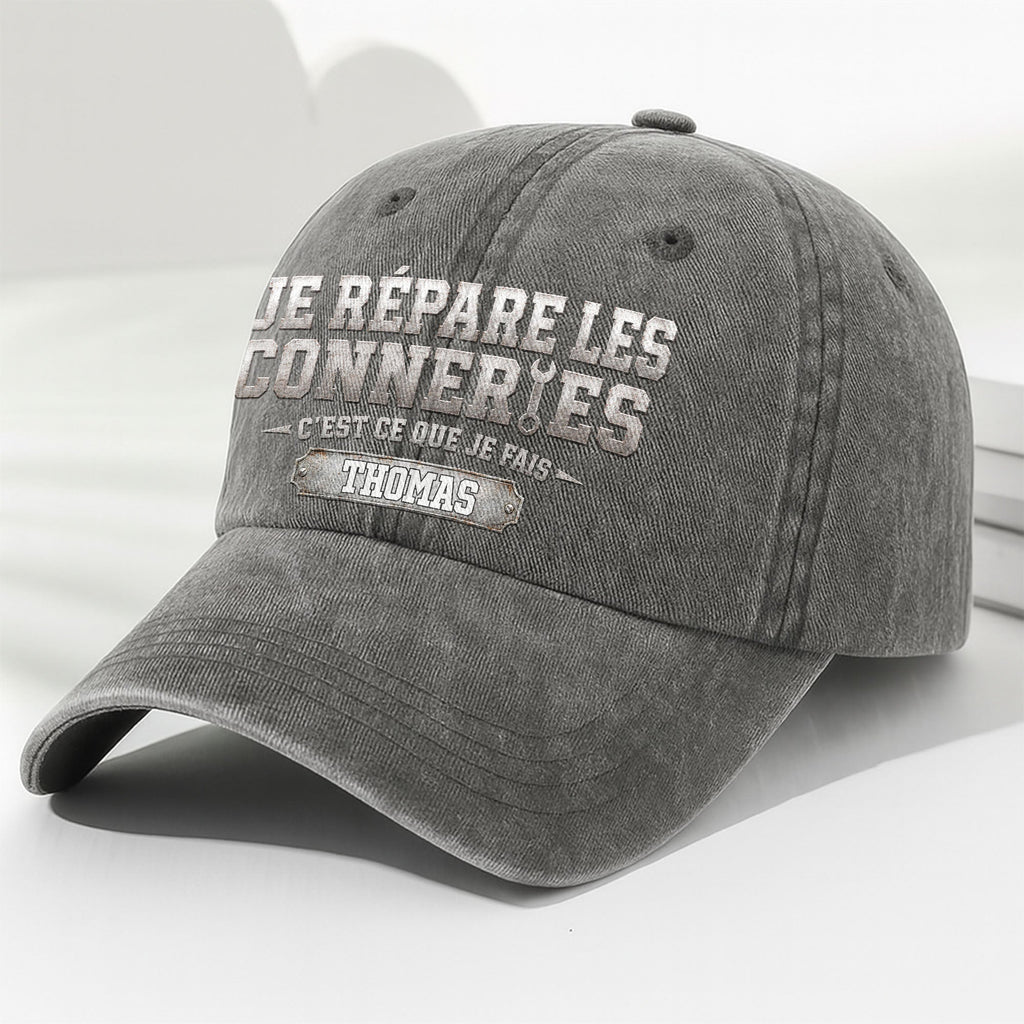 Personalized Washed Denim Cap Custom Dad Gift Idea French