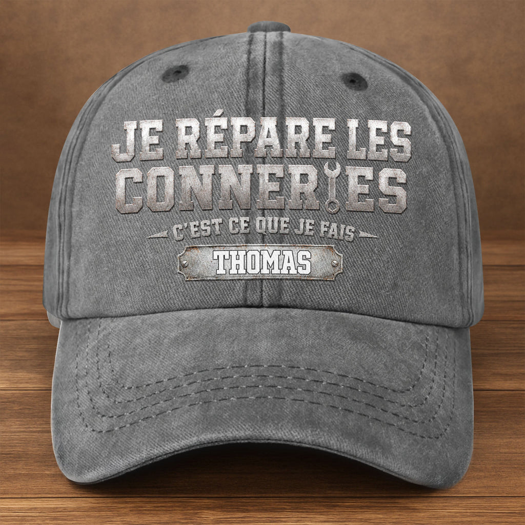 Personalized Washed Denim Cap Custom Dad Gift Idea French