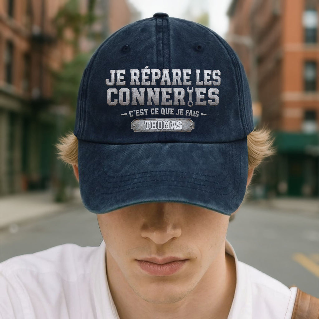 Personalized Washed Denim Cap Custom Dad Gift Idea French