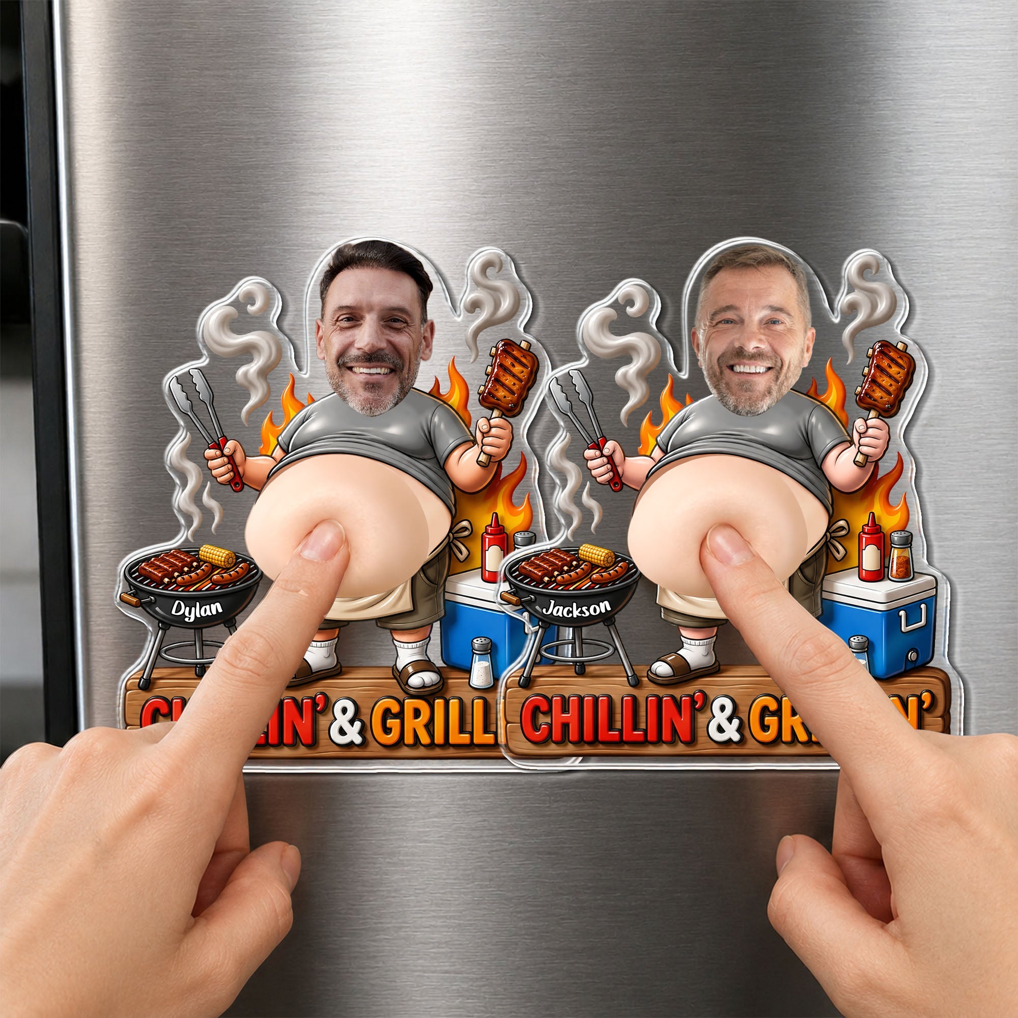 Personalized Squishy Acrylic Fridge Magnet for Dad - Funny BBQ Gift